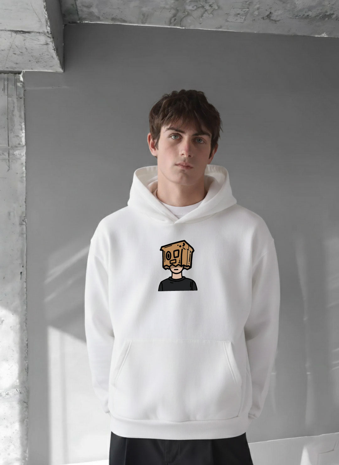 White -Overthinking- Printed Oversize Hoodie