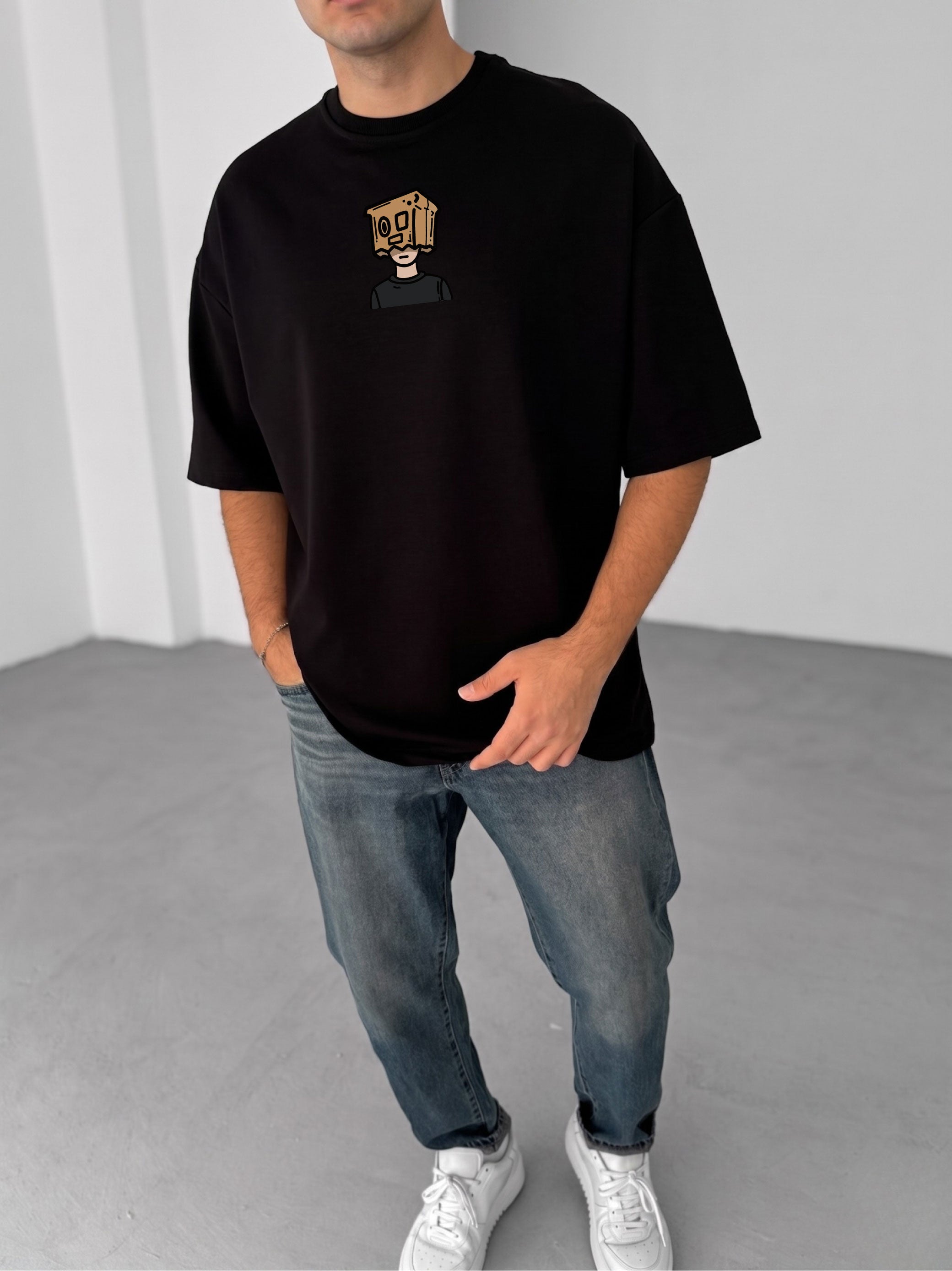 Premium Black -Overthinking- Printed Oversize T-Shirt