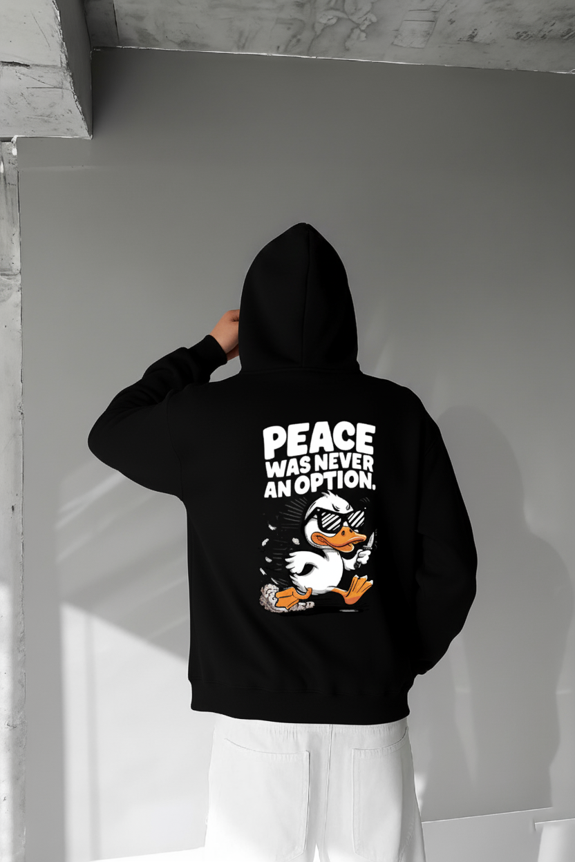 Black - No Peace- Printed Oversize Hoodie