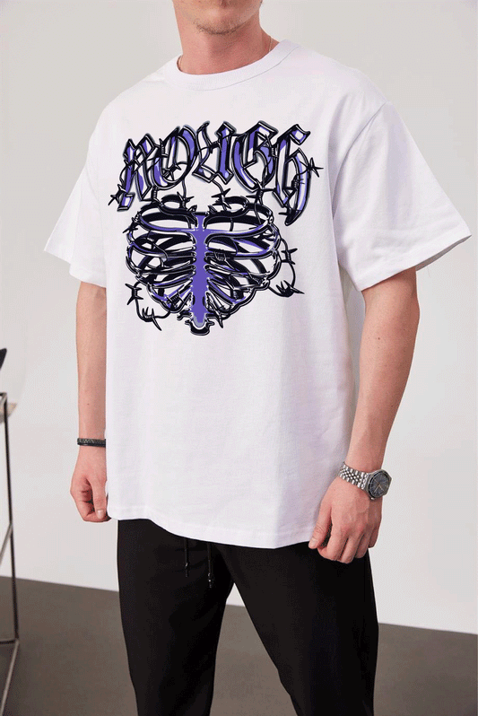 White -Peito- Printed Oversize T-Shirt