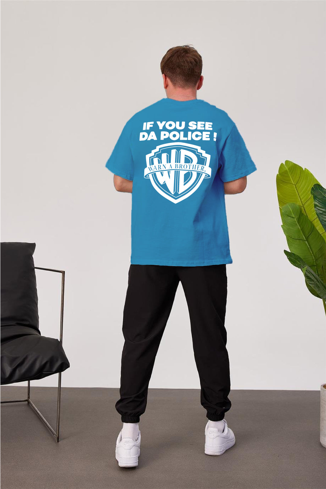 Light Blue -Police- Printed Oversize T-Shirt