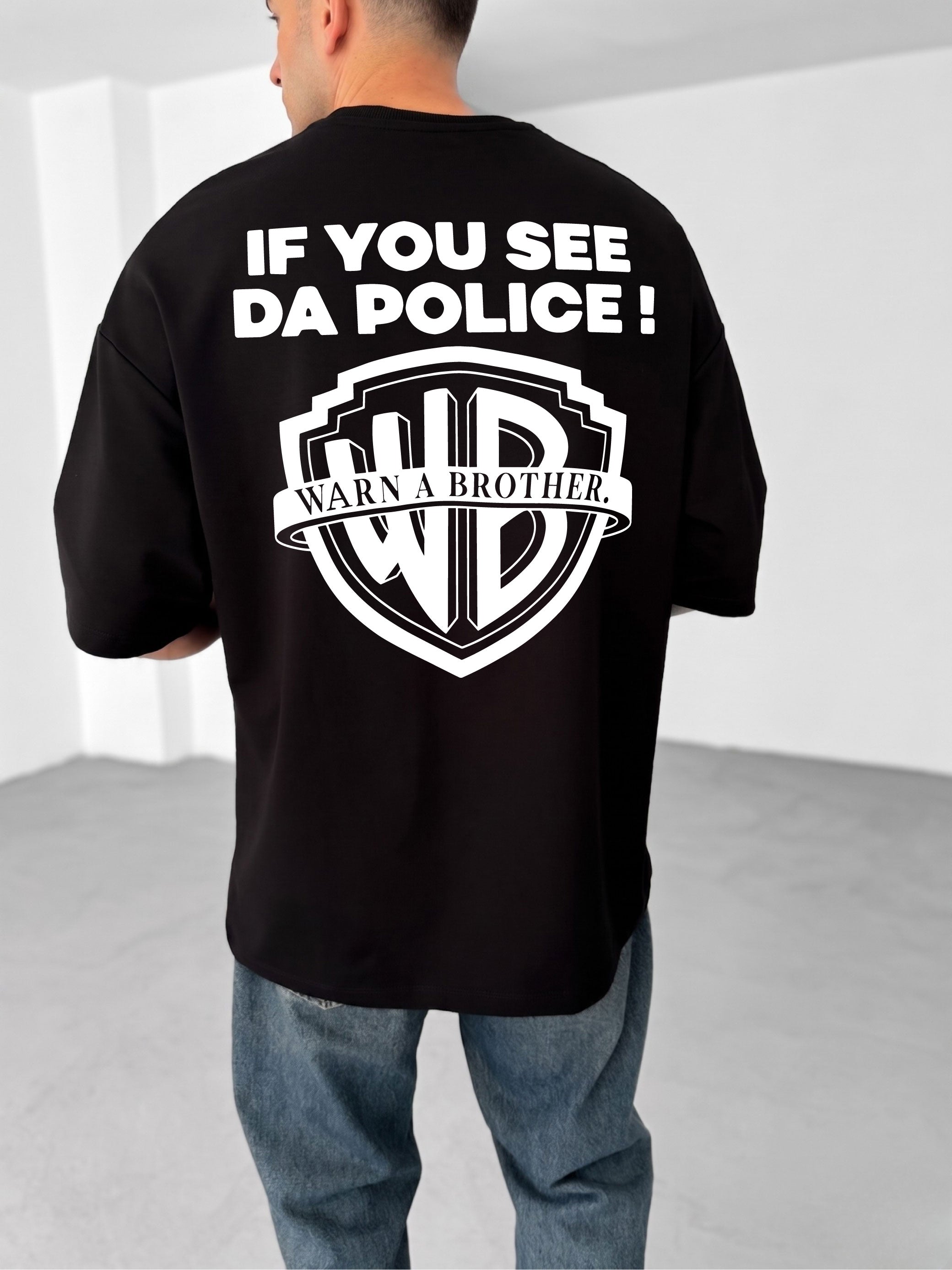 Premium Black -Police- Printed Oversize T-Shirt