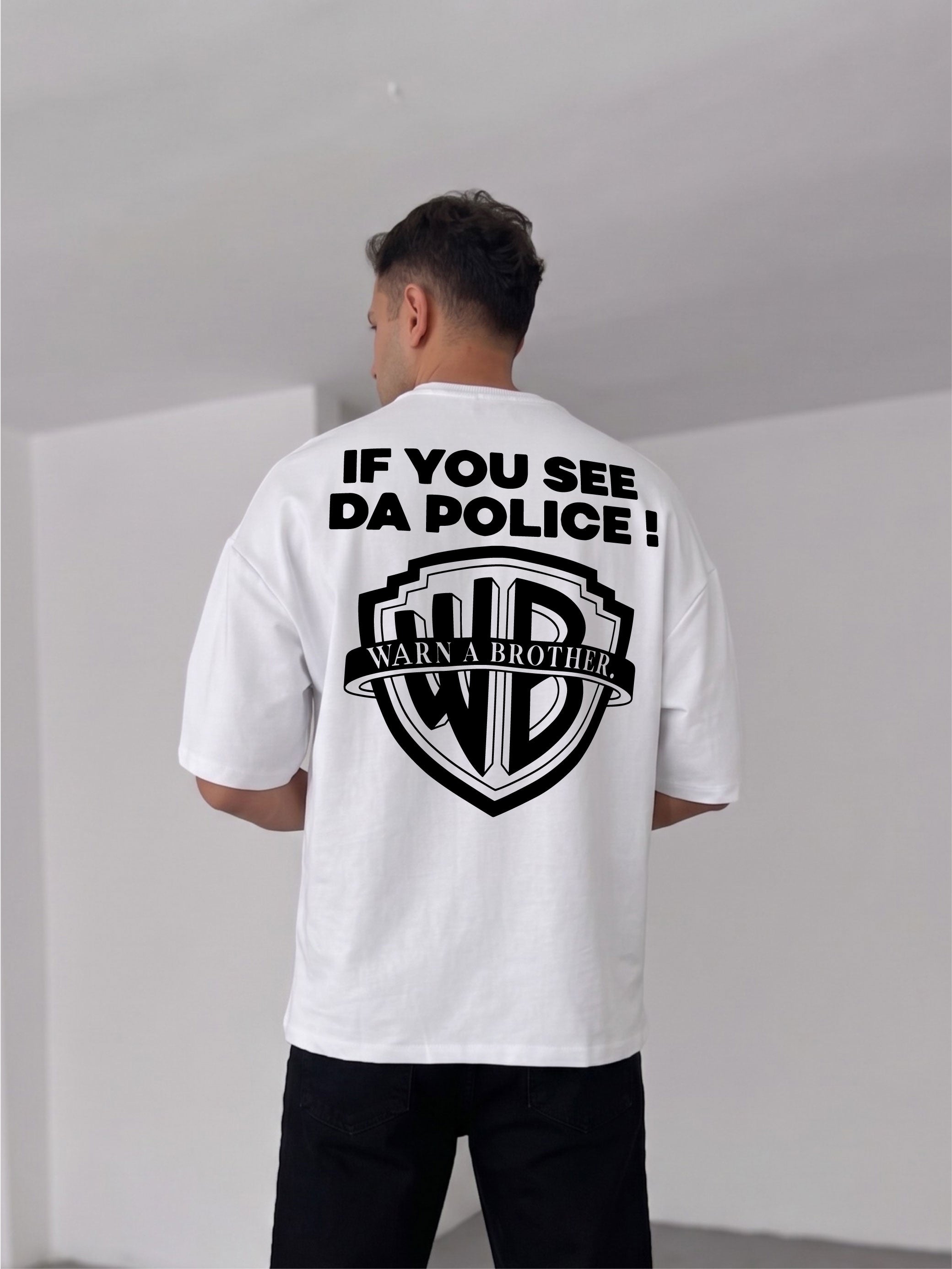 Premium White -Police- Printed Oversize T-Shirt