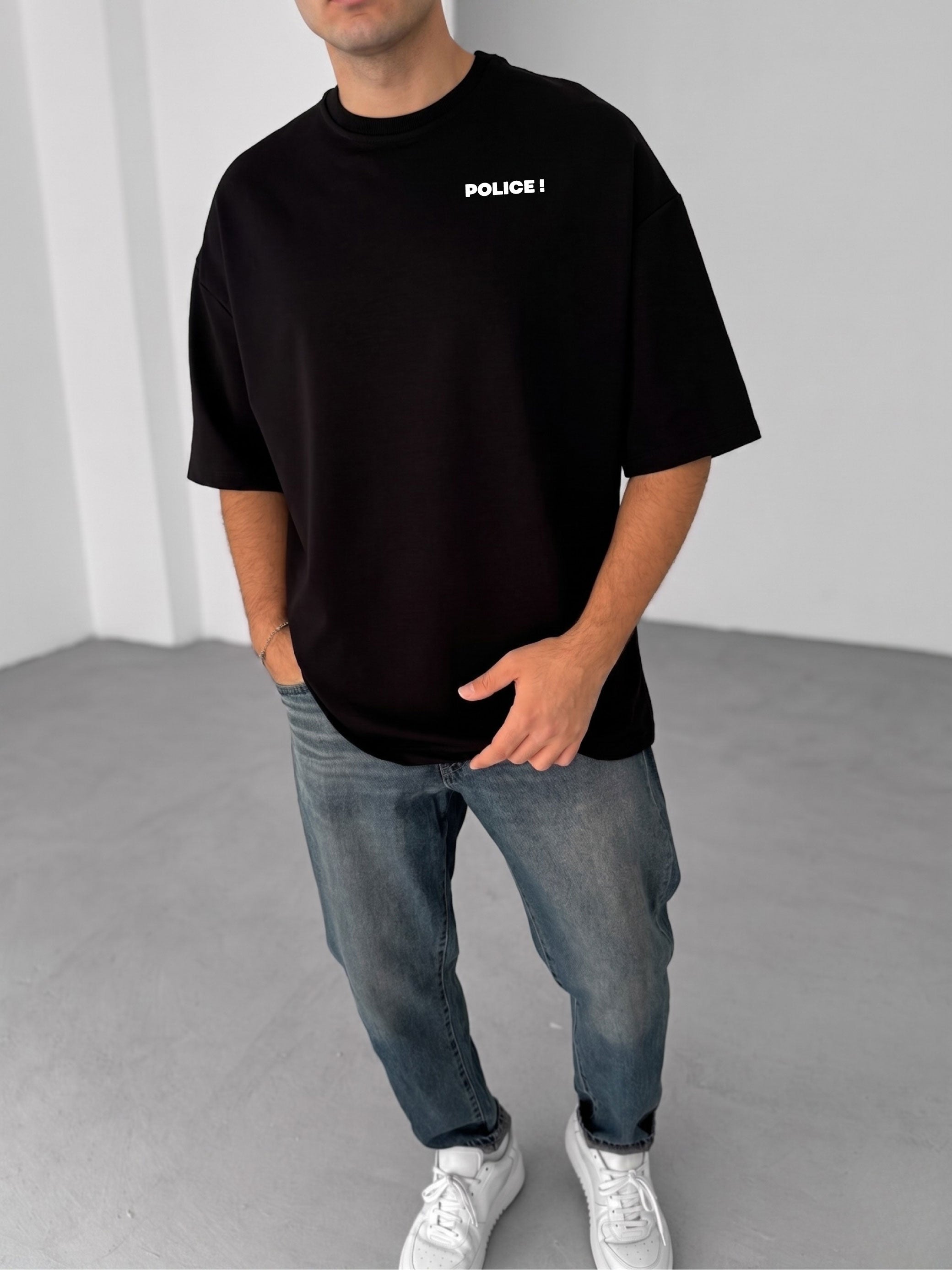 Premium Black -Police- Printed Oversize T-Shirt