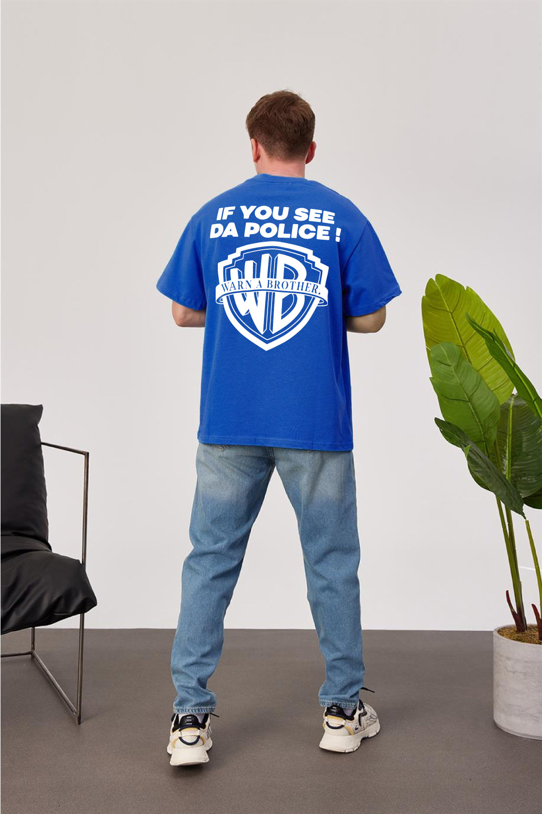 Royal Blue -Police- Printed Oversize T-Shirt