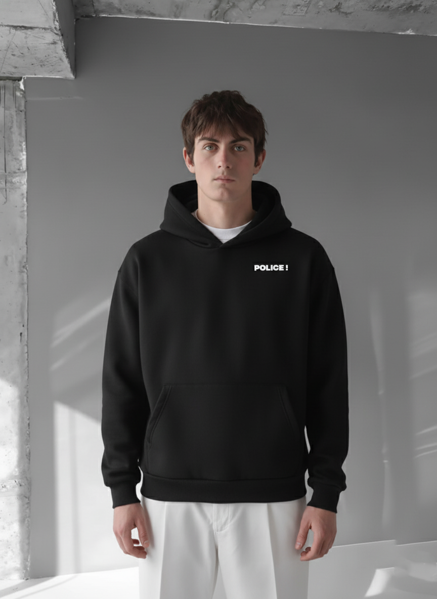 Black -police- Printed Oversize Hoodie