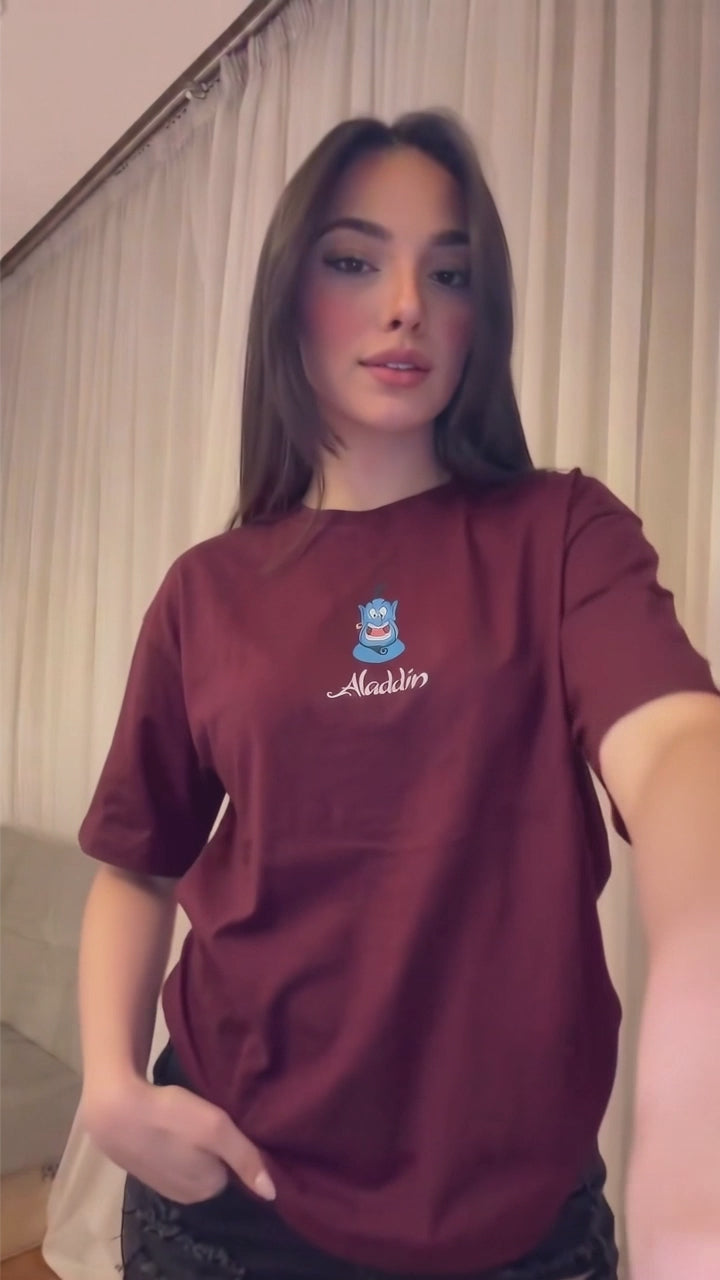 Premium Burgundy -Aladdin- Printed Oversize T-Shirt