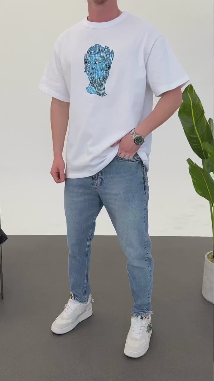 White -Sculpture- Printed Oversize T-Shirt