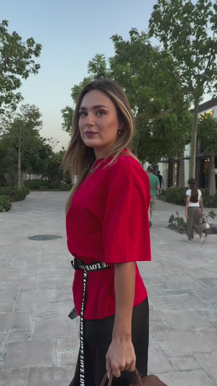 Red -Hubb- Printed Oversize T-Shirt