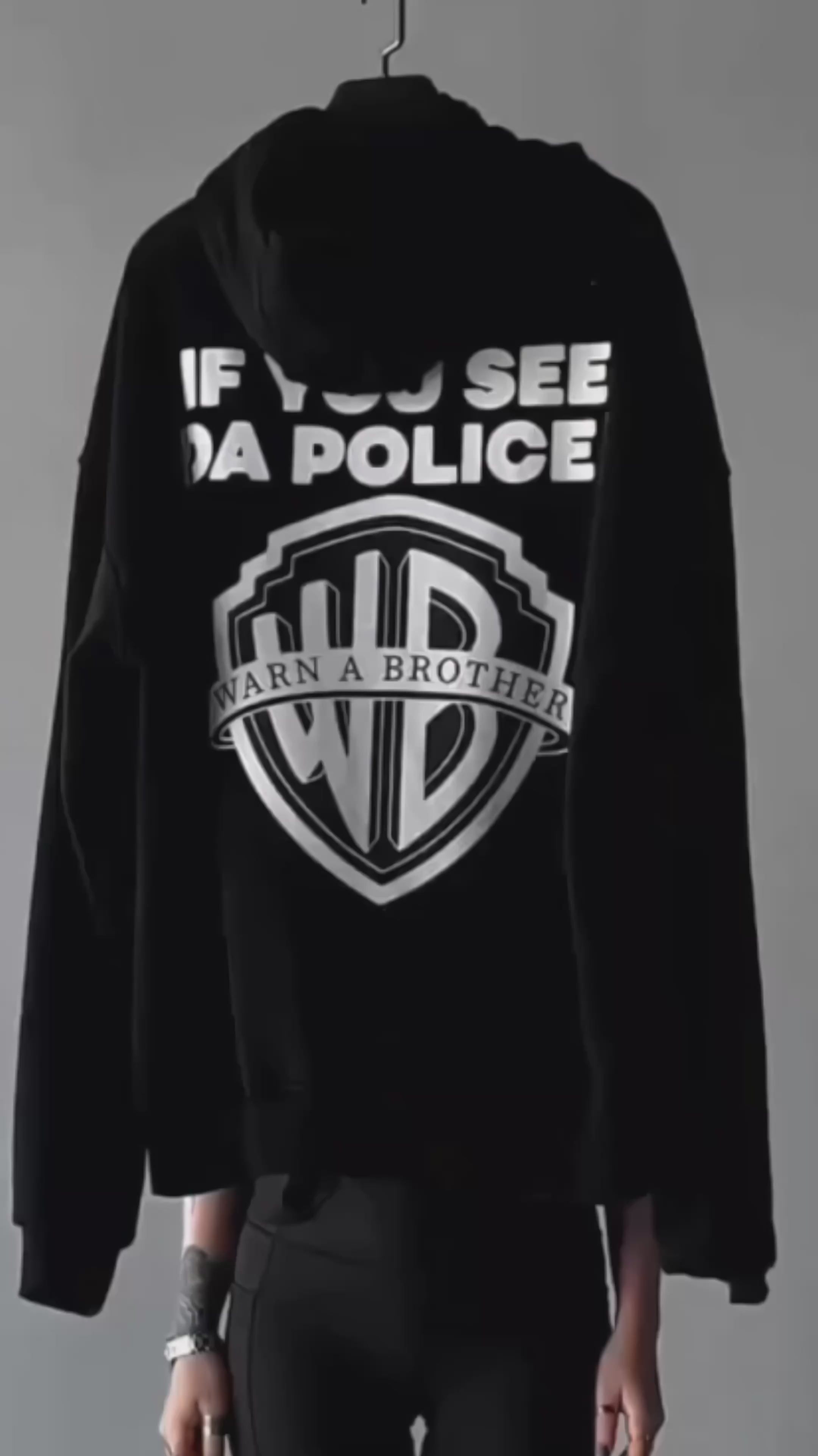 Black -police- Printed Oversize Hoodie