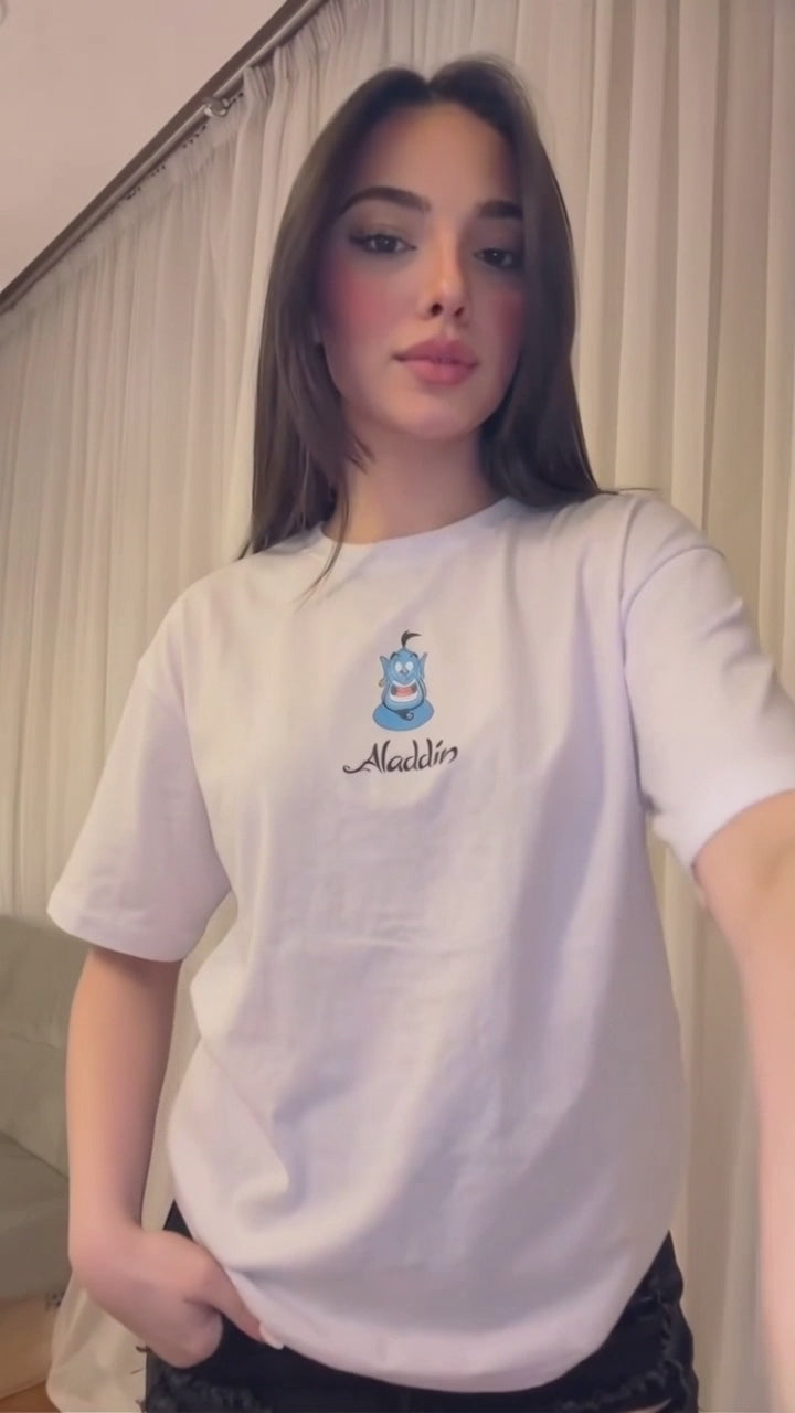 Premium White -Aladdin- Printed Oversize T-Shirt
