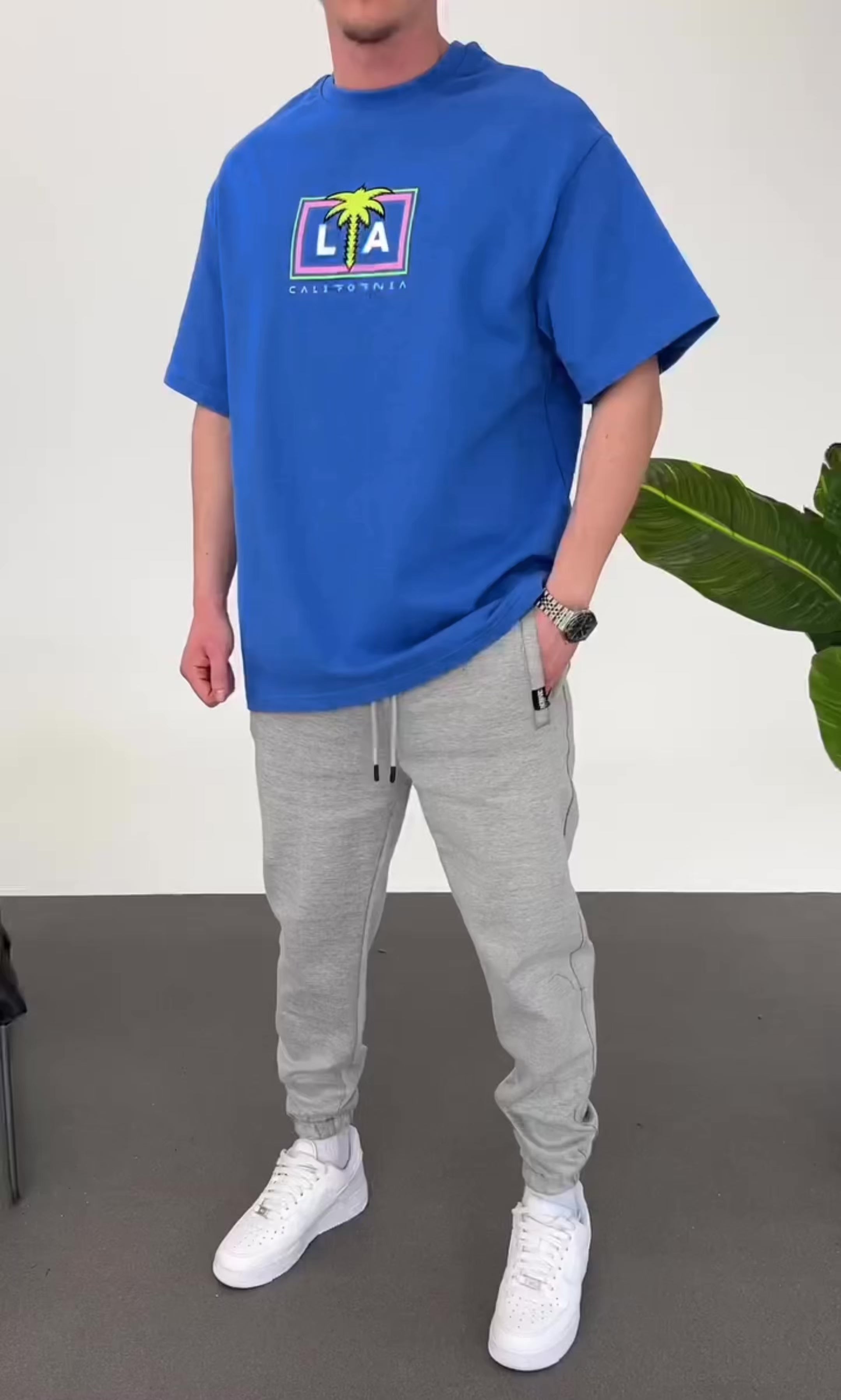 Royal Blue -LA California- Printed Oversize T-Shirt