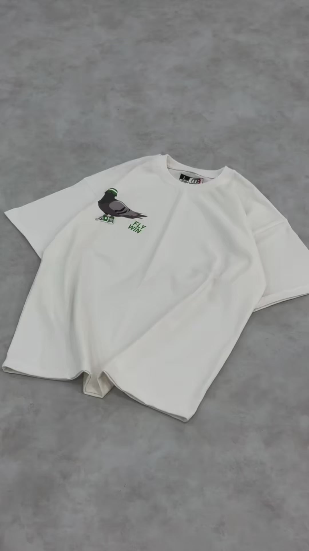 Premium White -Fly Win- Printed Oversize T-Shirt