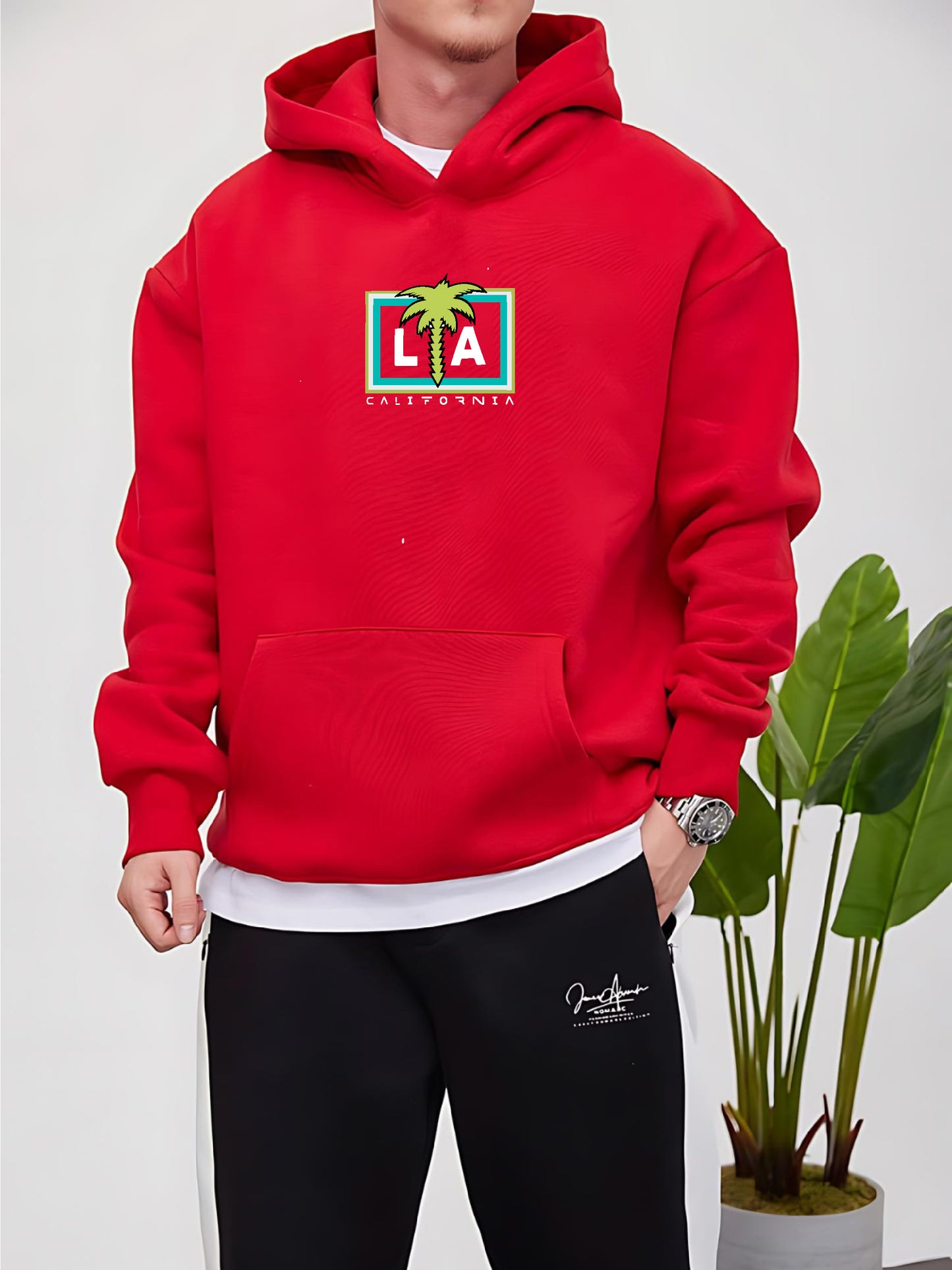 Red -LA California- Printed Oversize Hoodie