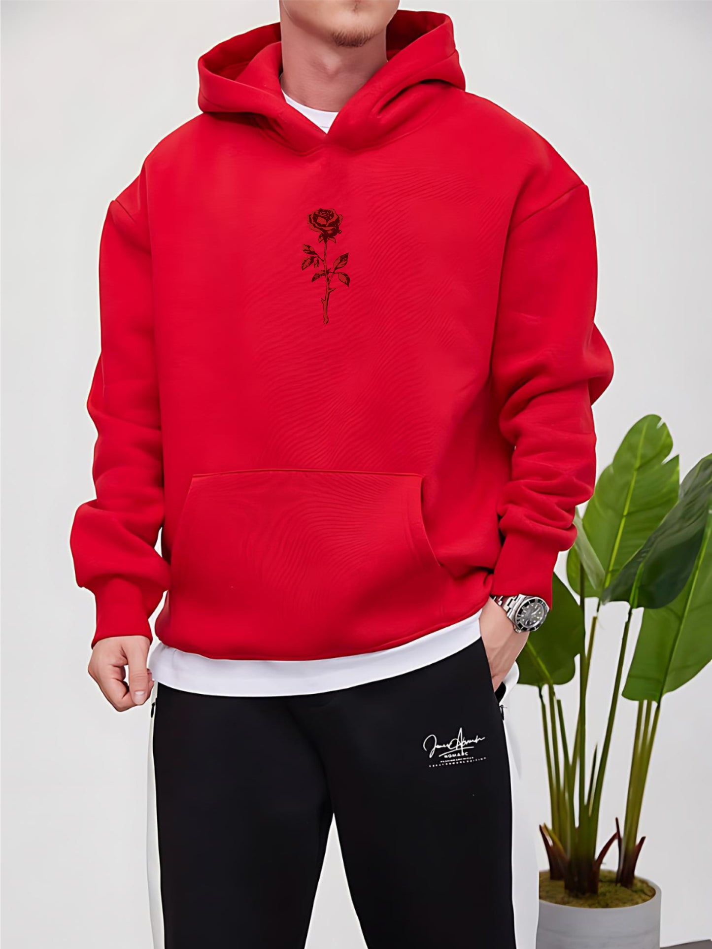 Red -rose- Printed Oversize Hoodie