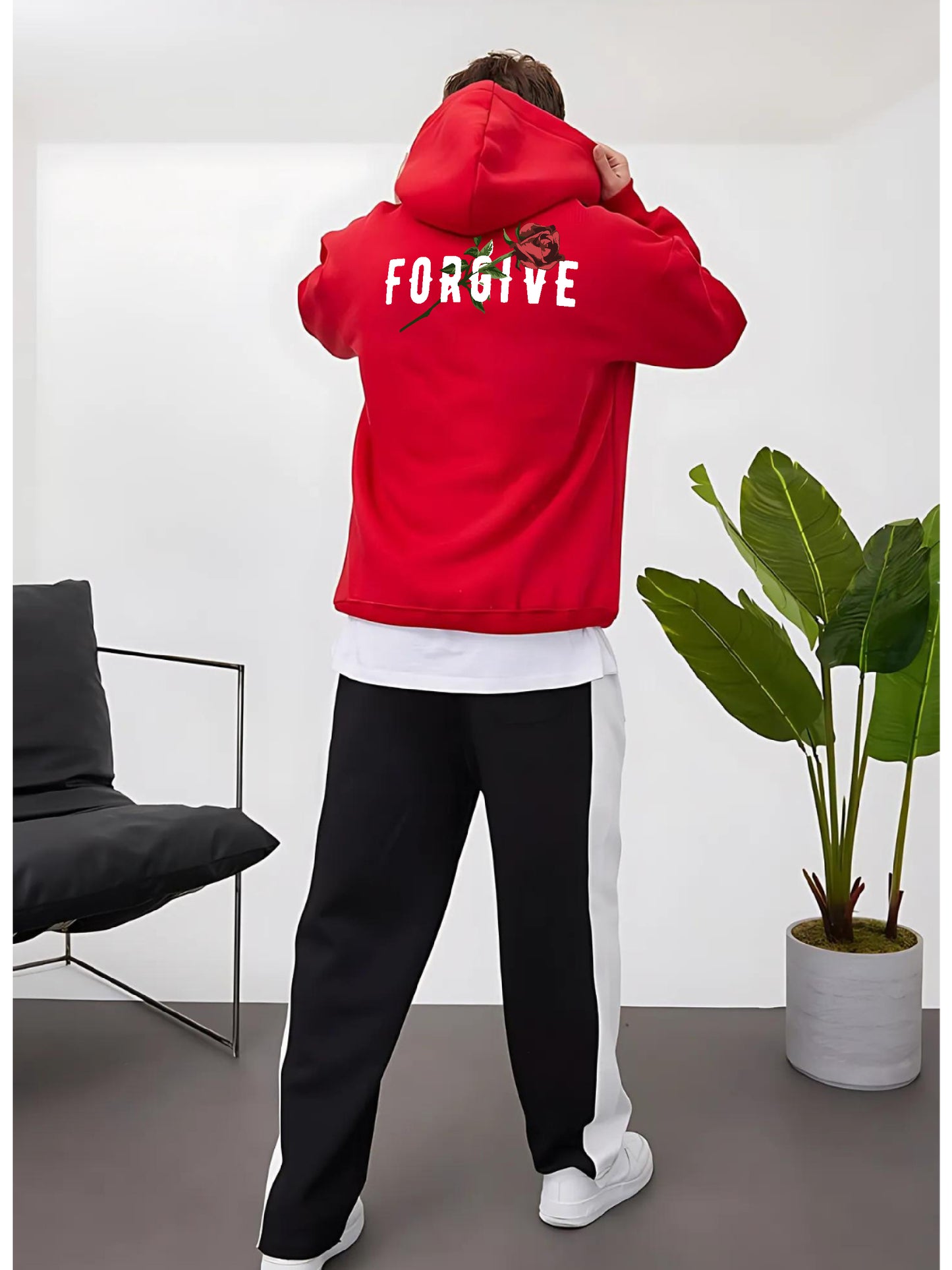 Red -forgive- Printed Oversize Hoodie