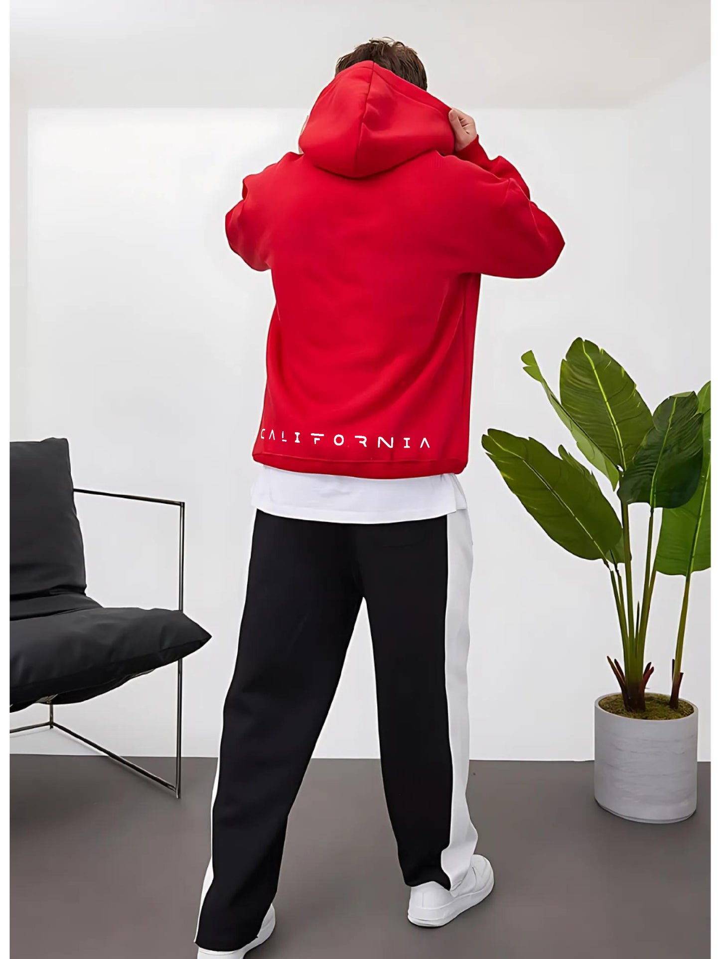 Red -LA California- Printed Oversize Hoodie