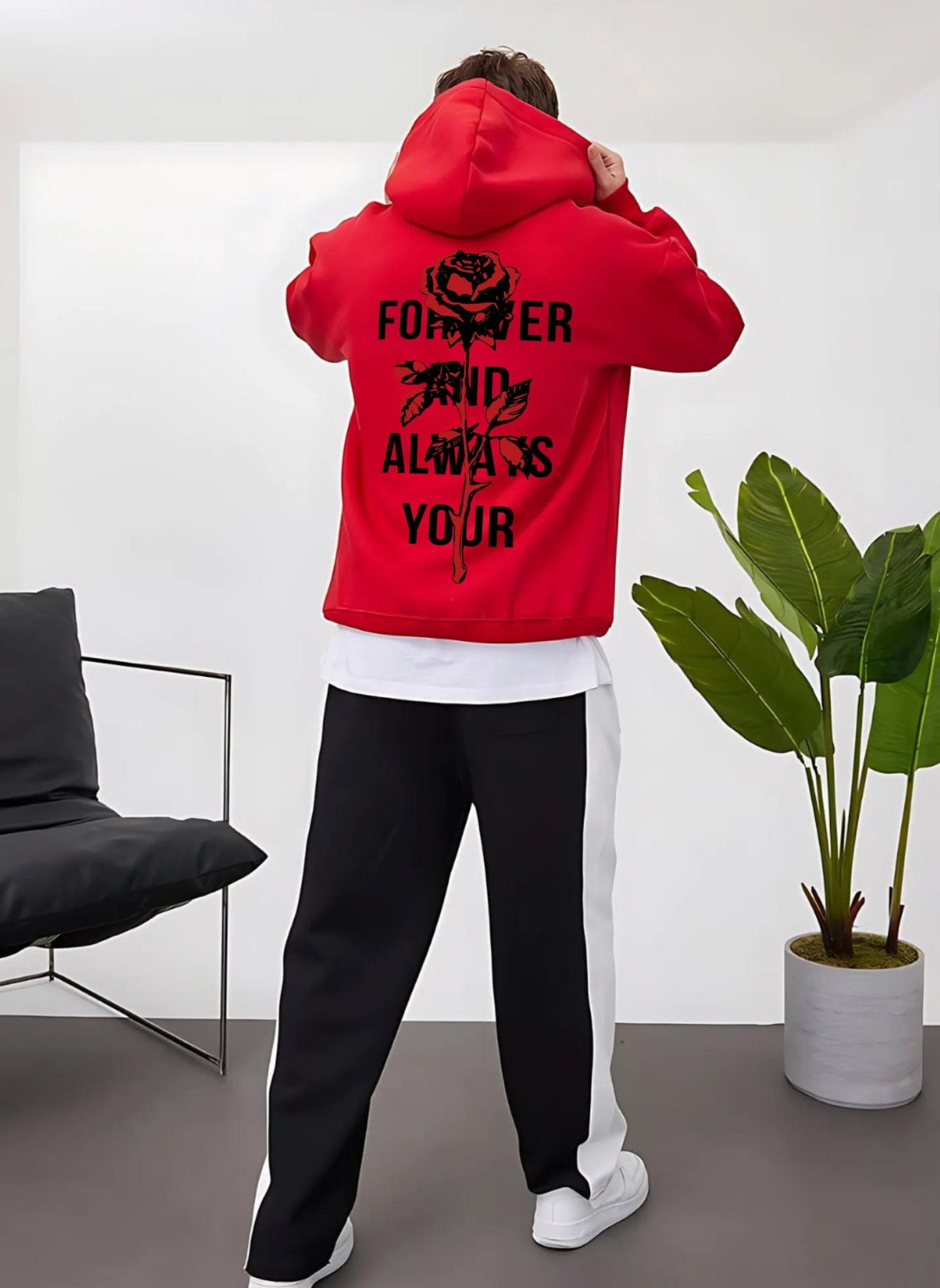 Red -rose- Printed Oversize Hoodie