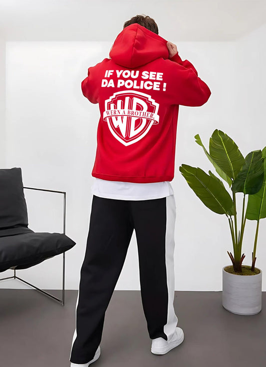 Red -police- Printed Oversize Hoodie