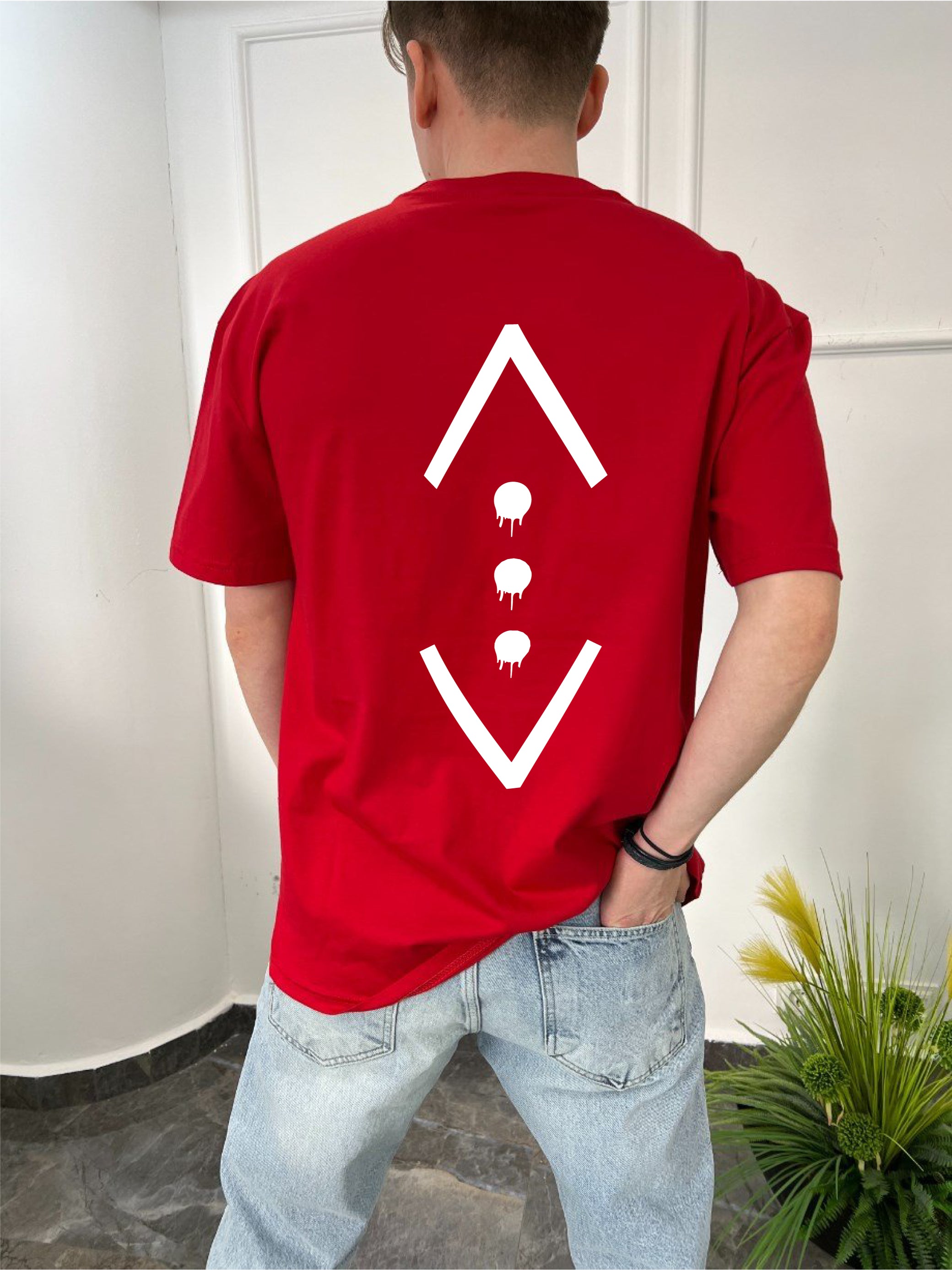 Red -cukur- Printed Oversize T-Shirt