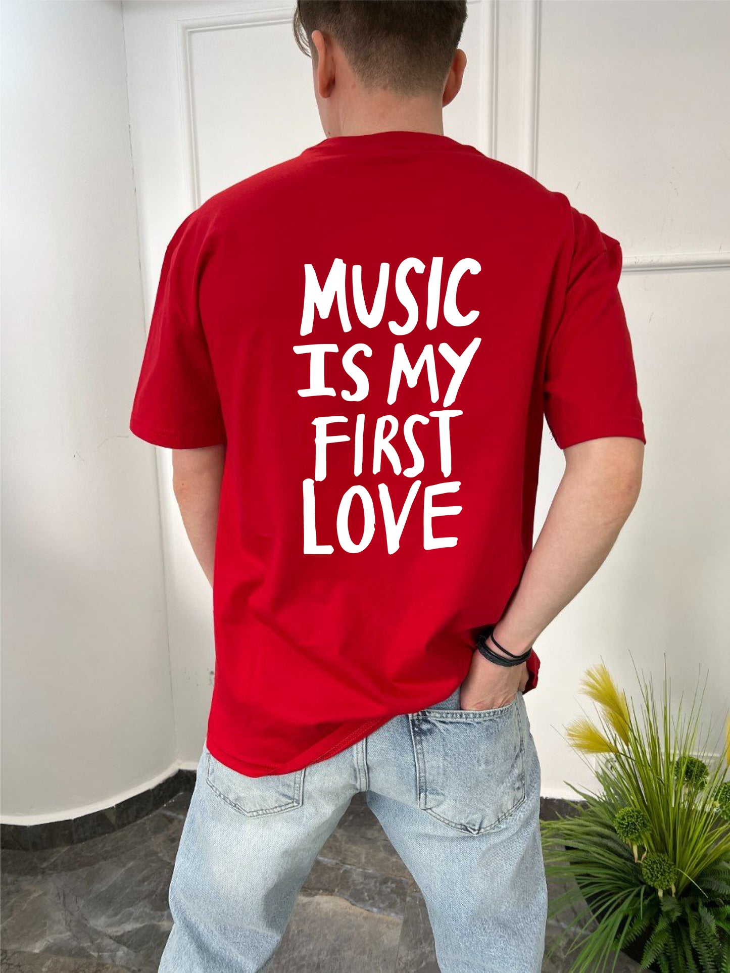 Red -love music- Printed Oversize T-Shirt