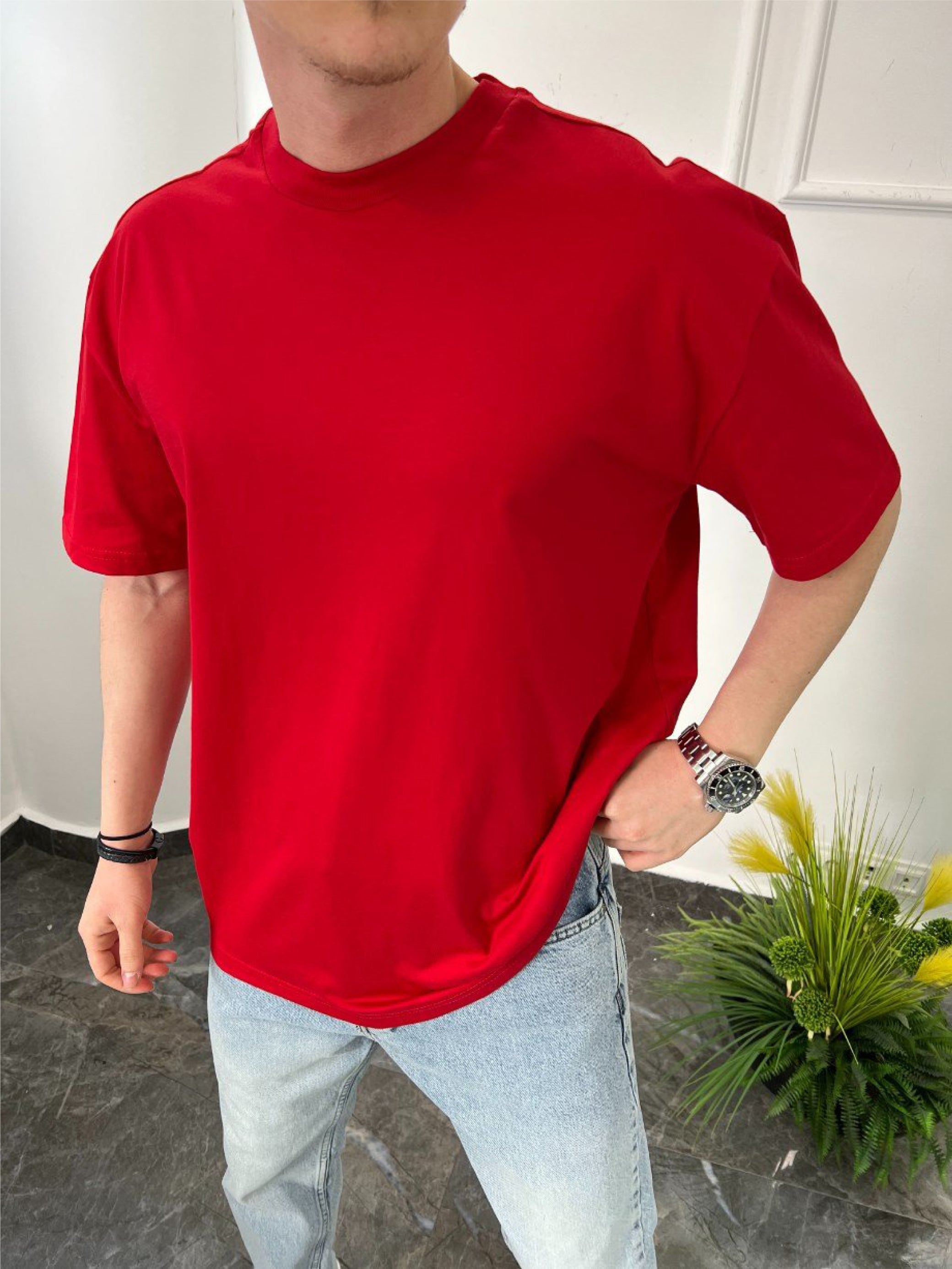 Red Basic Oversize T-Shirt
