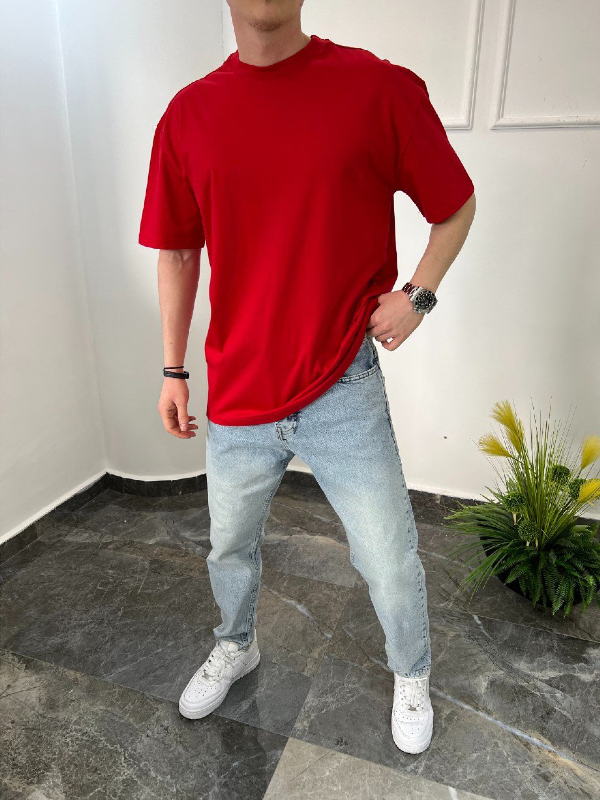 Red -cukur- Printed Oversize T-Shirt