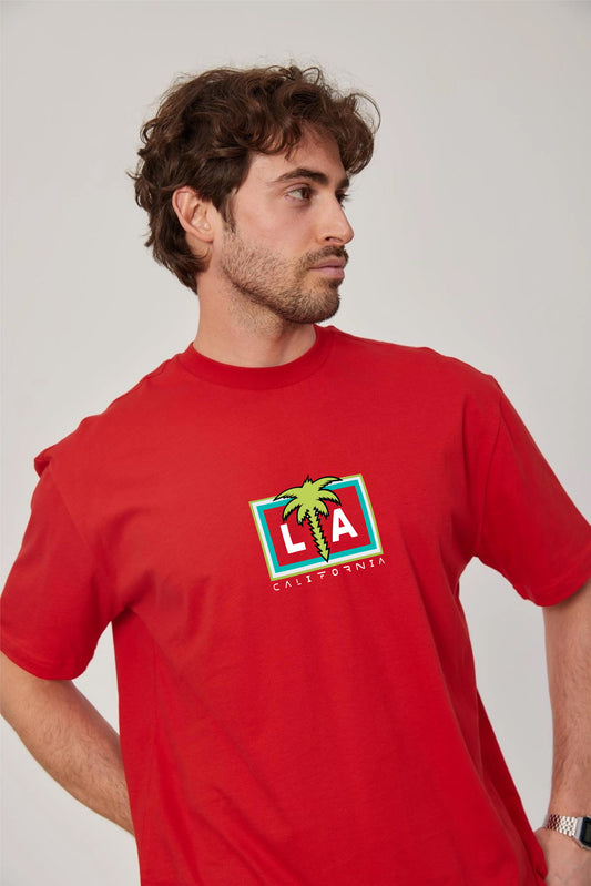 red -LA California- Printed Oversize T-Shirt