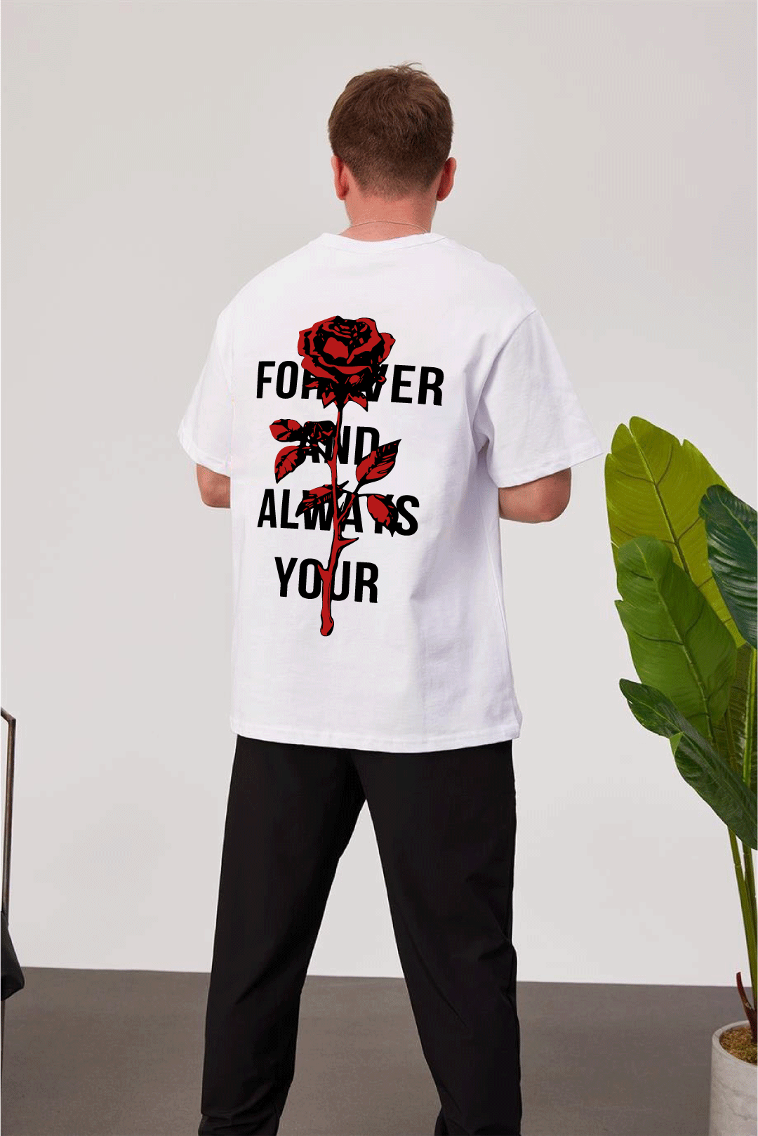 White -Rose- Printed Oversize T-Shirt
