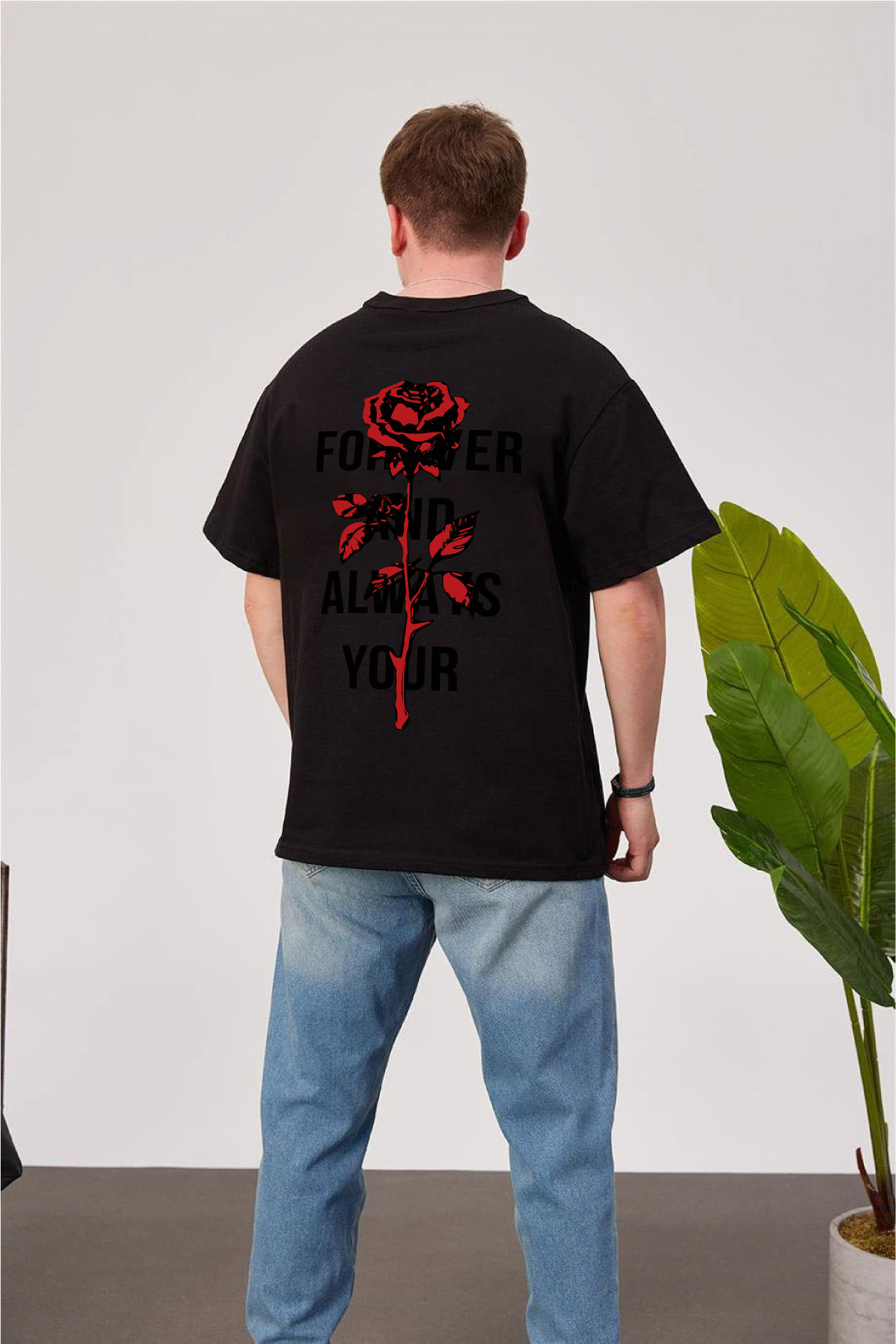 Black -Rose- Printed Oversize T-Shirt