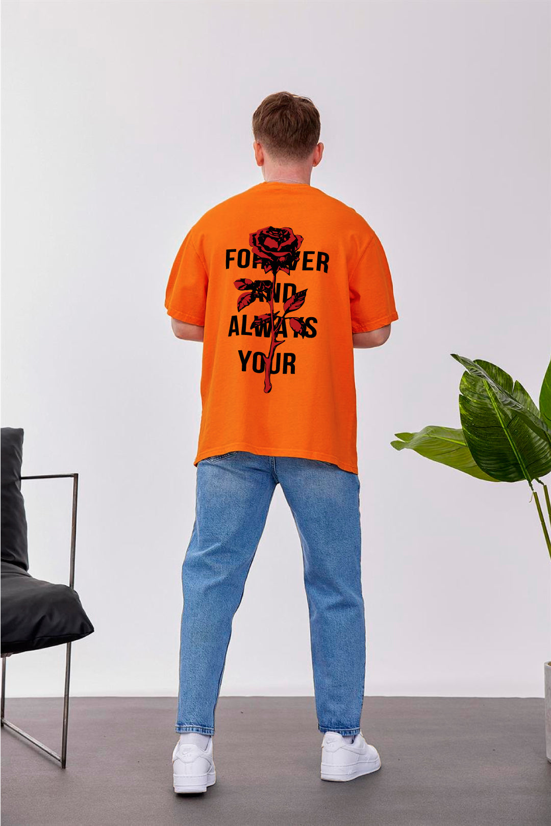 Orange -Rose- Printed Oversize T-Shirt