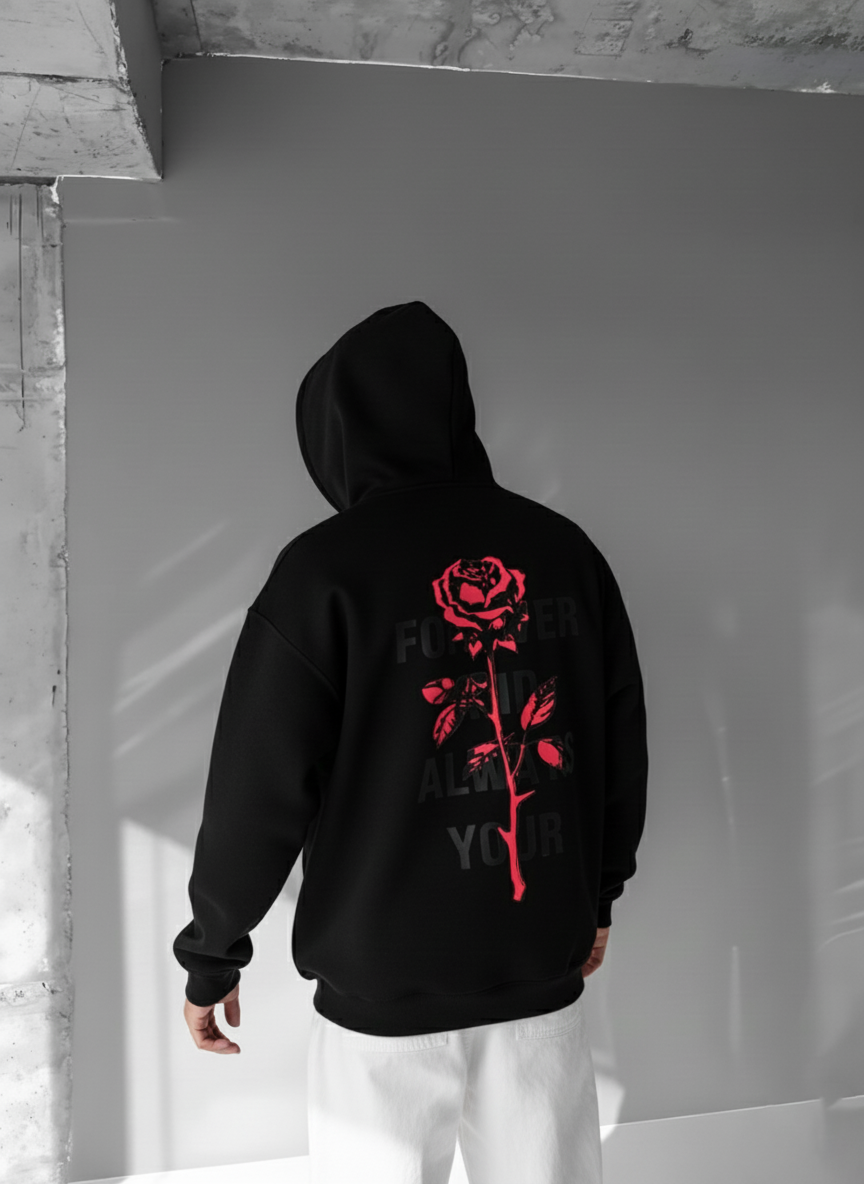 Black -rose- Printed Oversize Hoodie