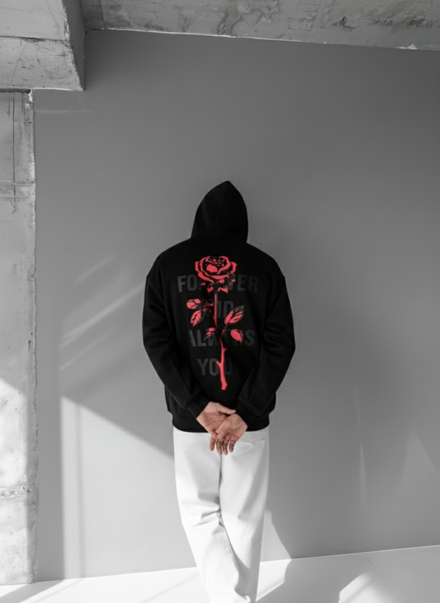 Black -rose- Printed Oversize Hoodie