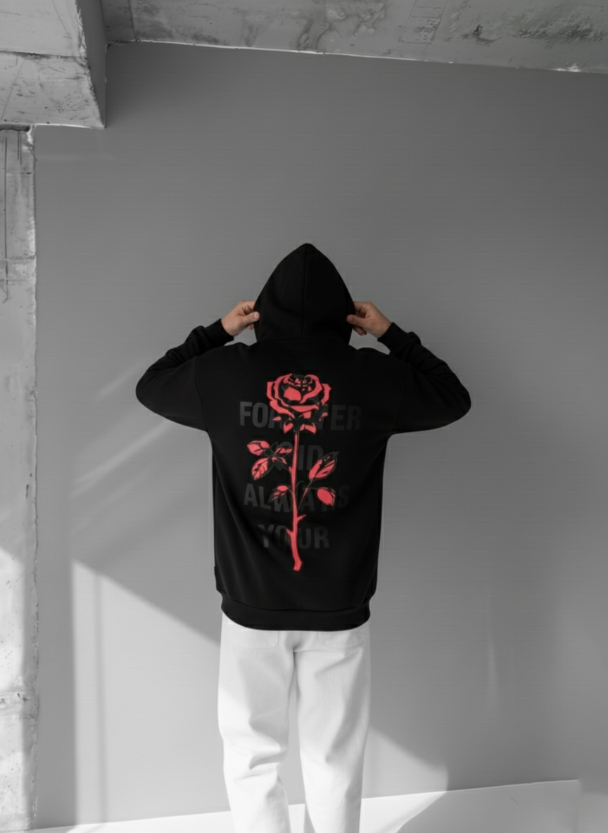 Black -rose- Printed Oversize Hoodie