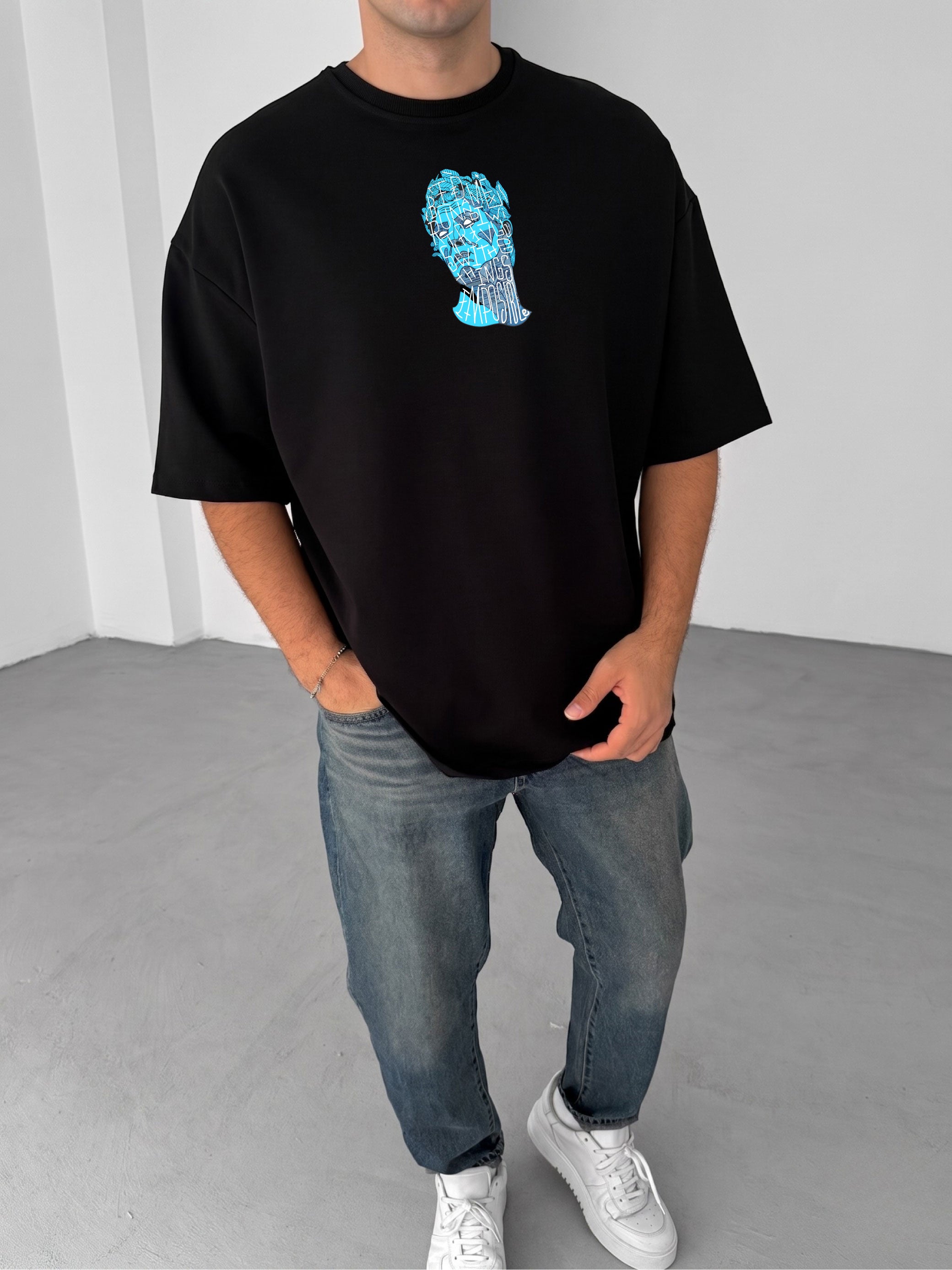 Premium Black -Sculpture- Printed Oversize T-Shirt