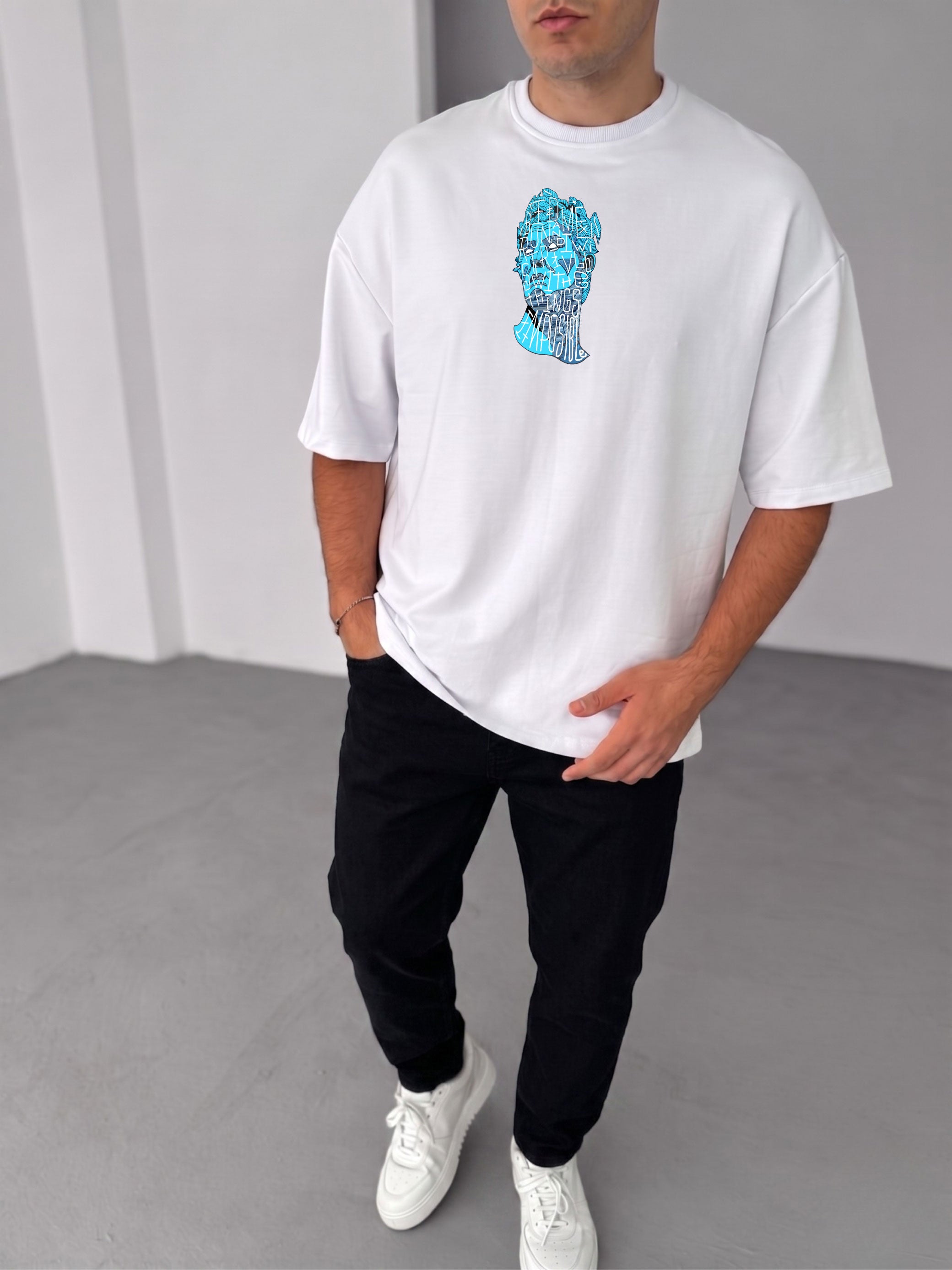 Premium White -Sculpture- Printed Oversize T-Shirt