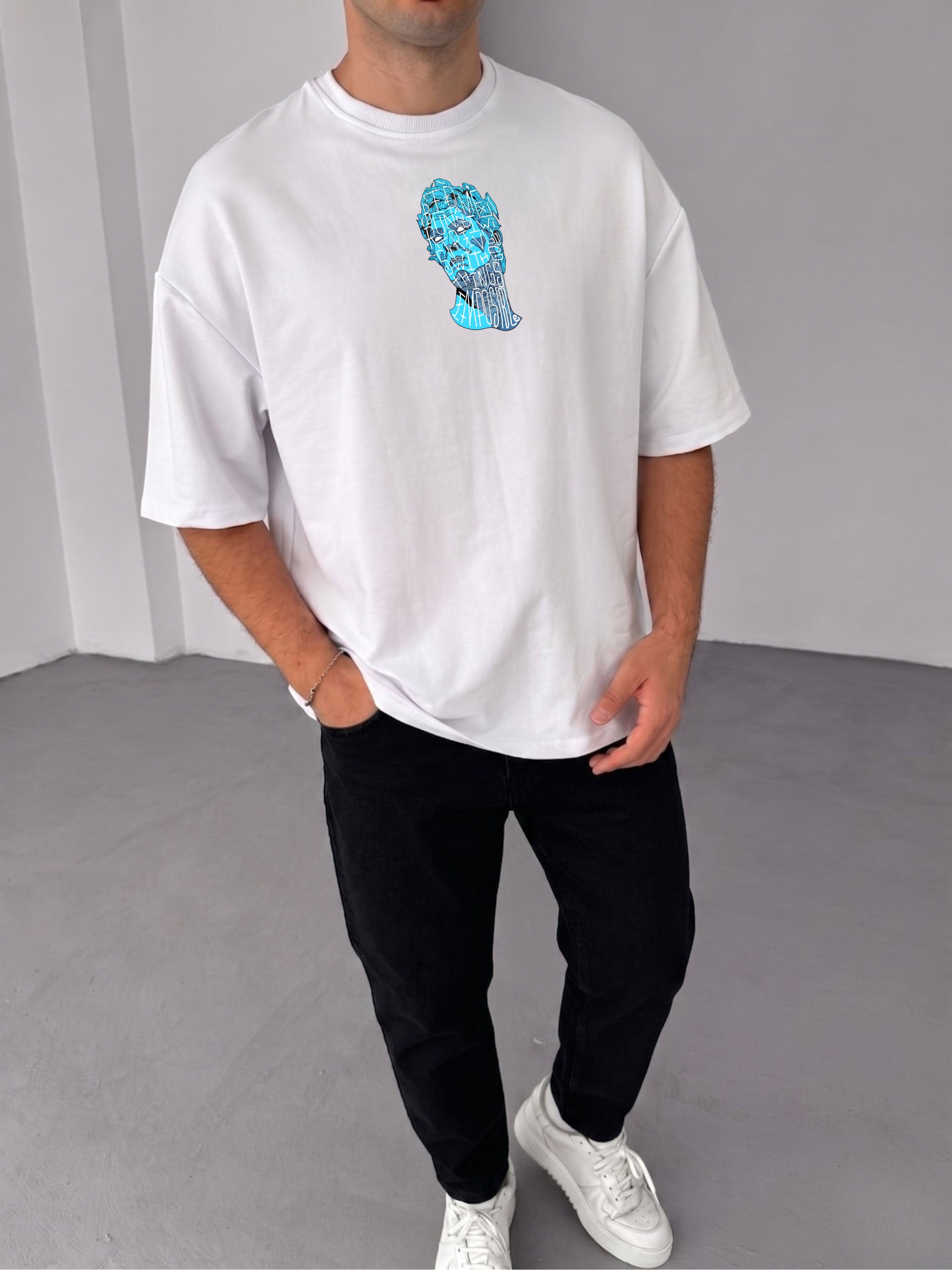 Premium White -Sculpture- Printed Oversize T-Shirt