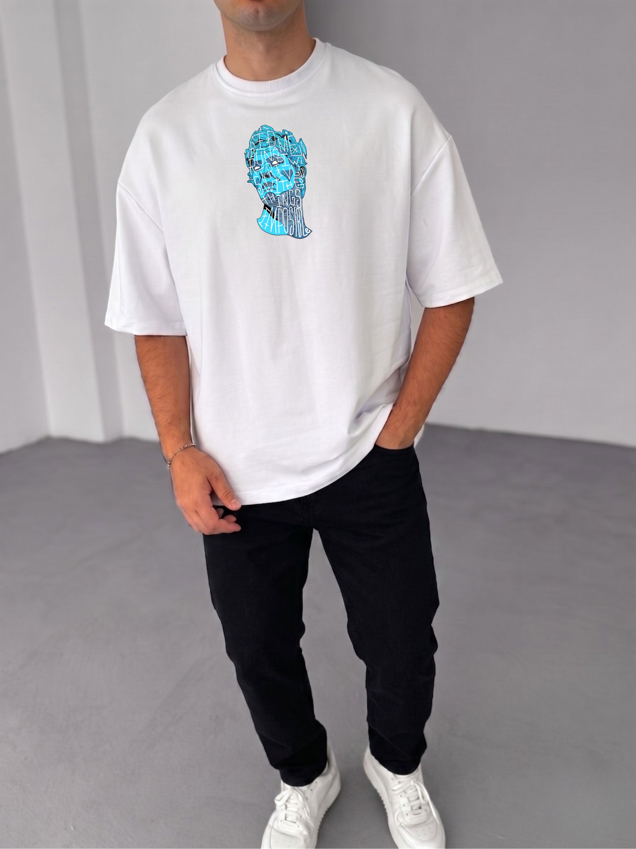 Premium White -Sculpture- Printed Oversize T-Shirt