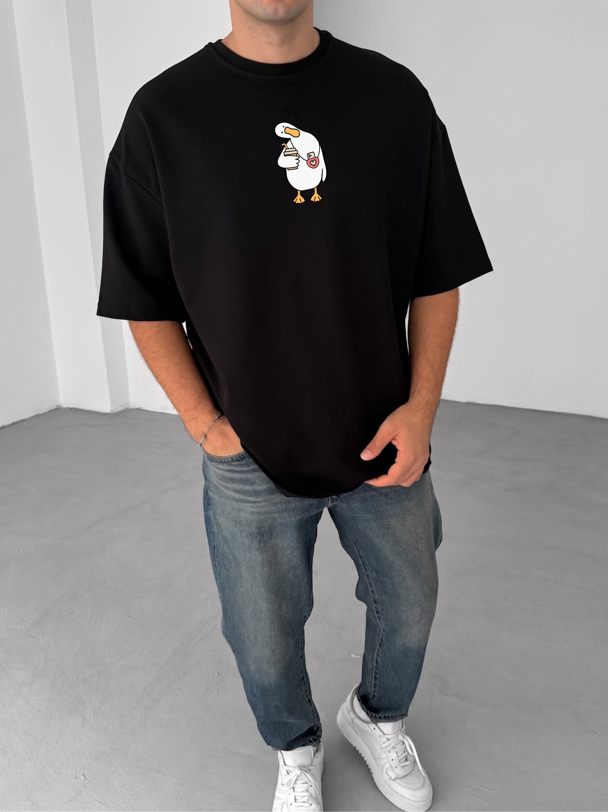 Premium Black -Silly Goose- Printed Oversize T-Shirt