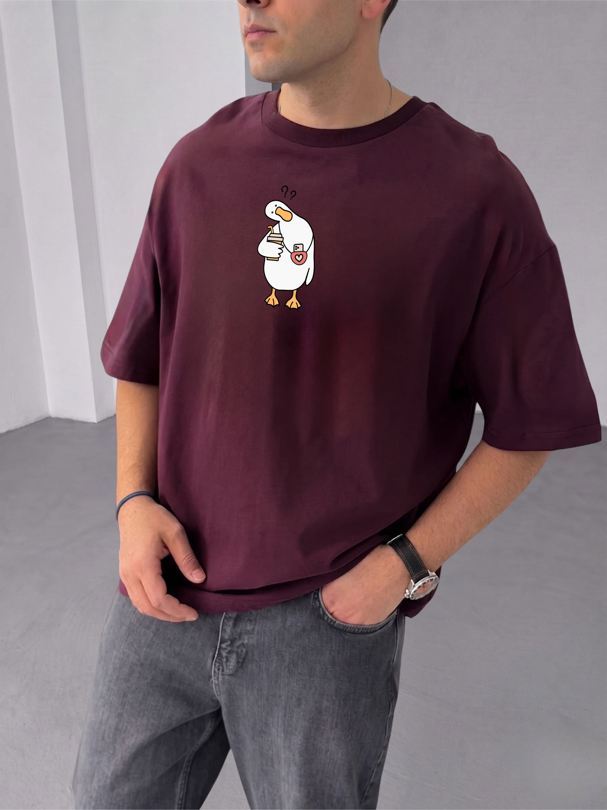 Premium Burgundy -Silly Goose- Printed Oversize T-Shirt