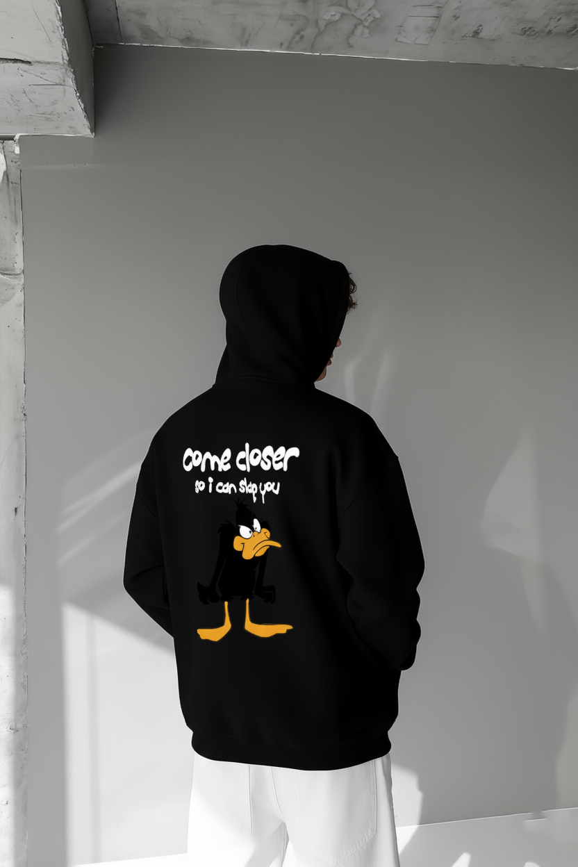 Black -Slap- Printed Oversize Hoodie