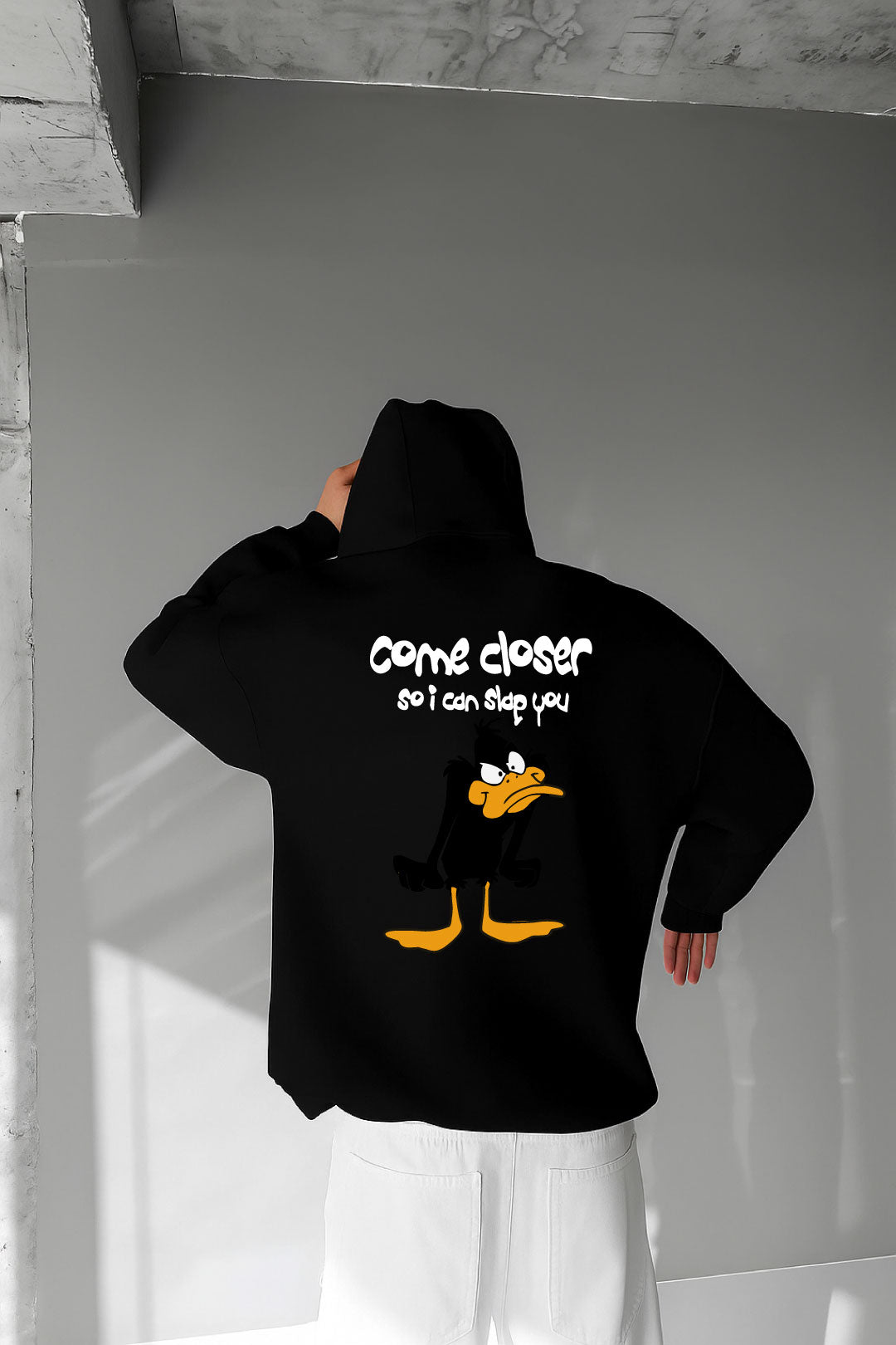 Black -Slap- Printed Oversize Hoodie