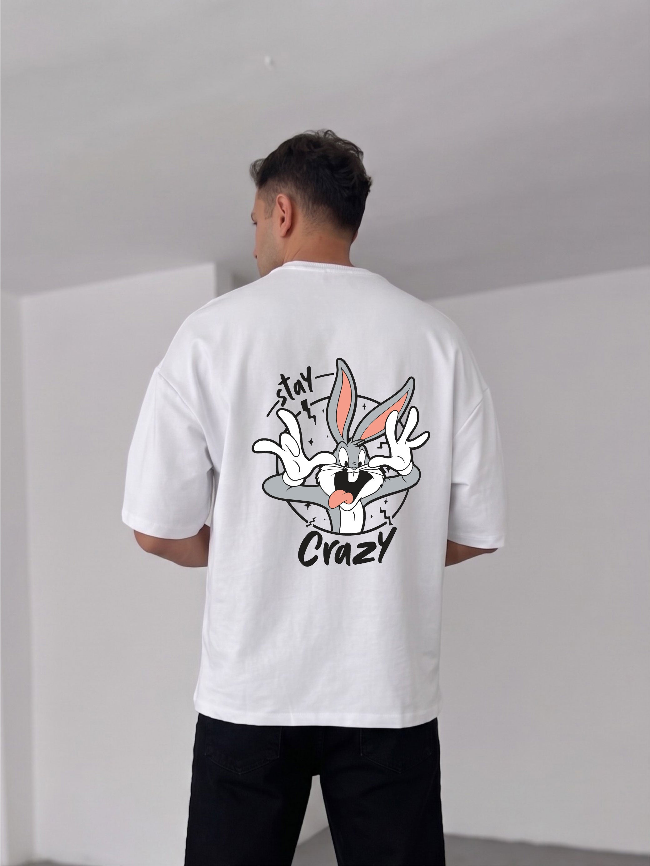 Premium White -Stay Crazy- Printed Oversize T-Shirt