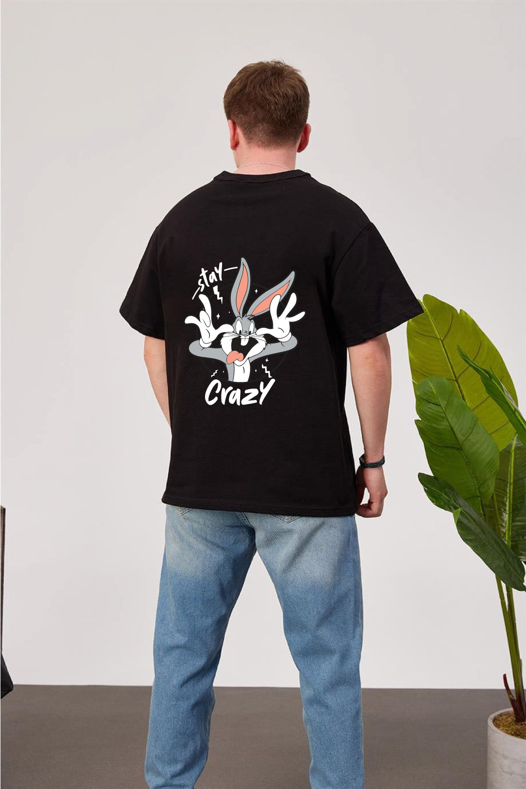 Black -Stay Crazy- Printed Oversize T-Shirt