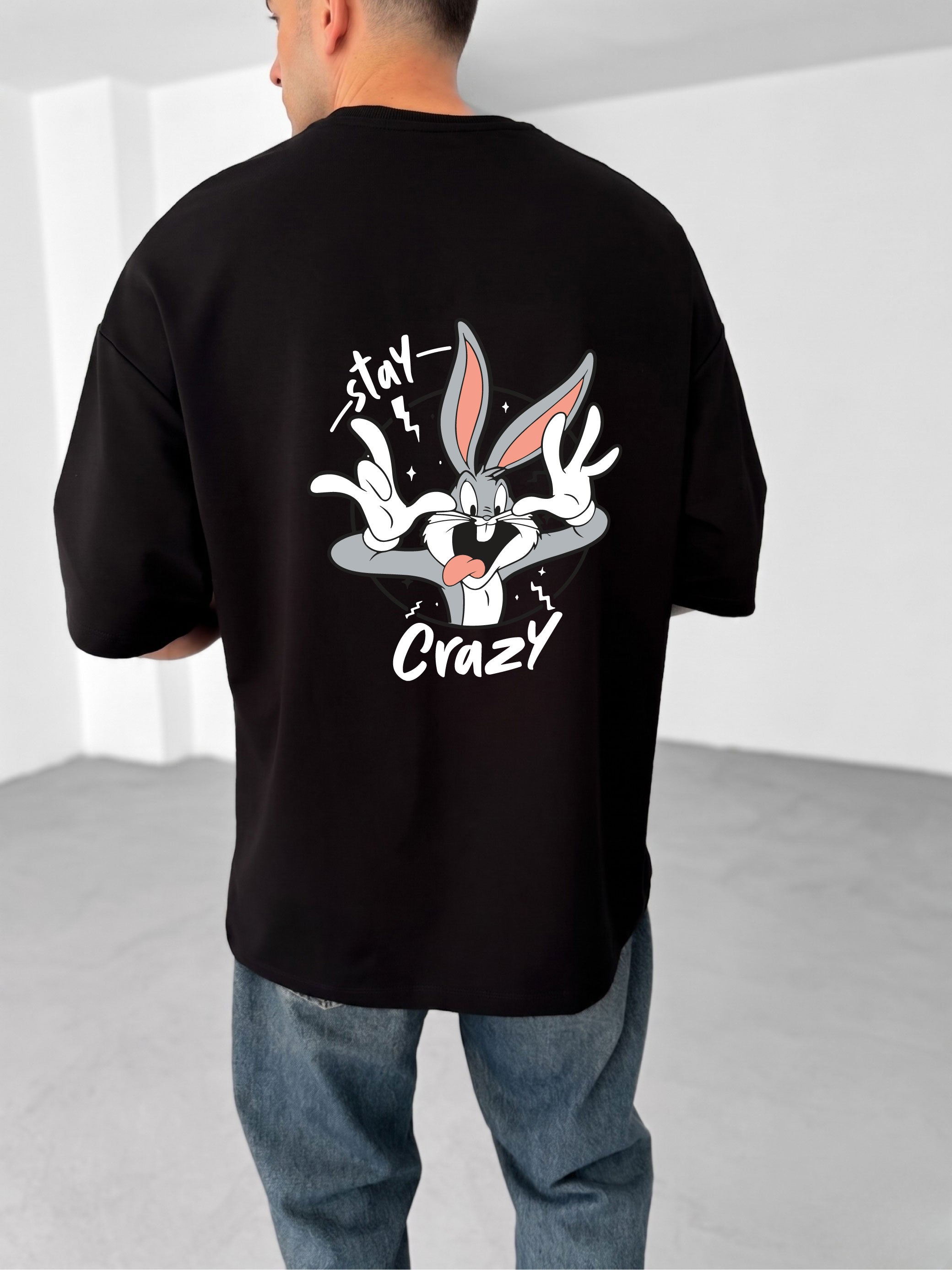 Premium Black -Stay Crazy- Printed Oversize T-Shirt