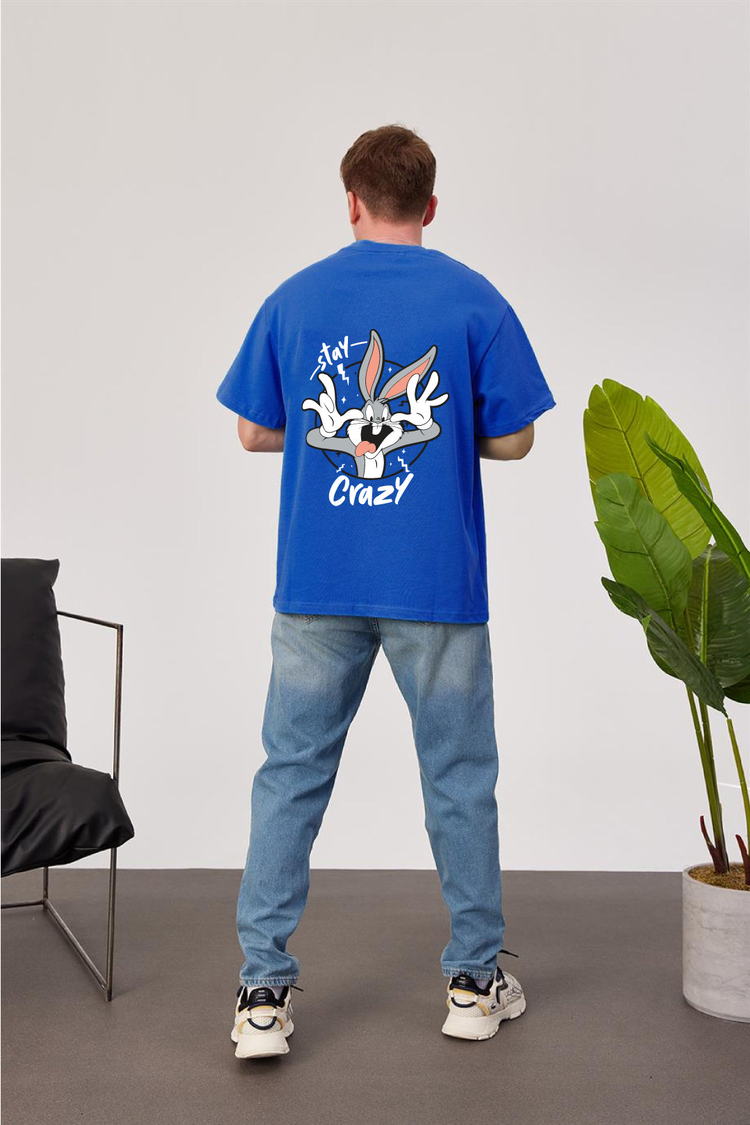 Royal Blue -Stay Crazy- Printed Oversize T-Shirt