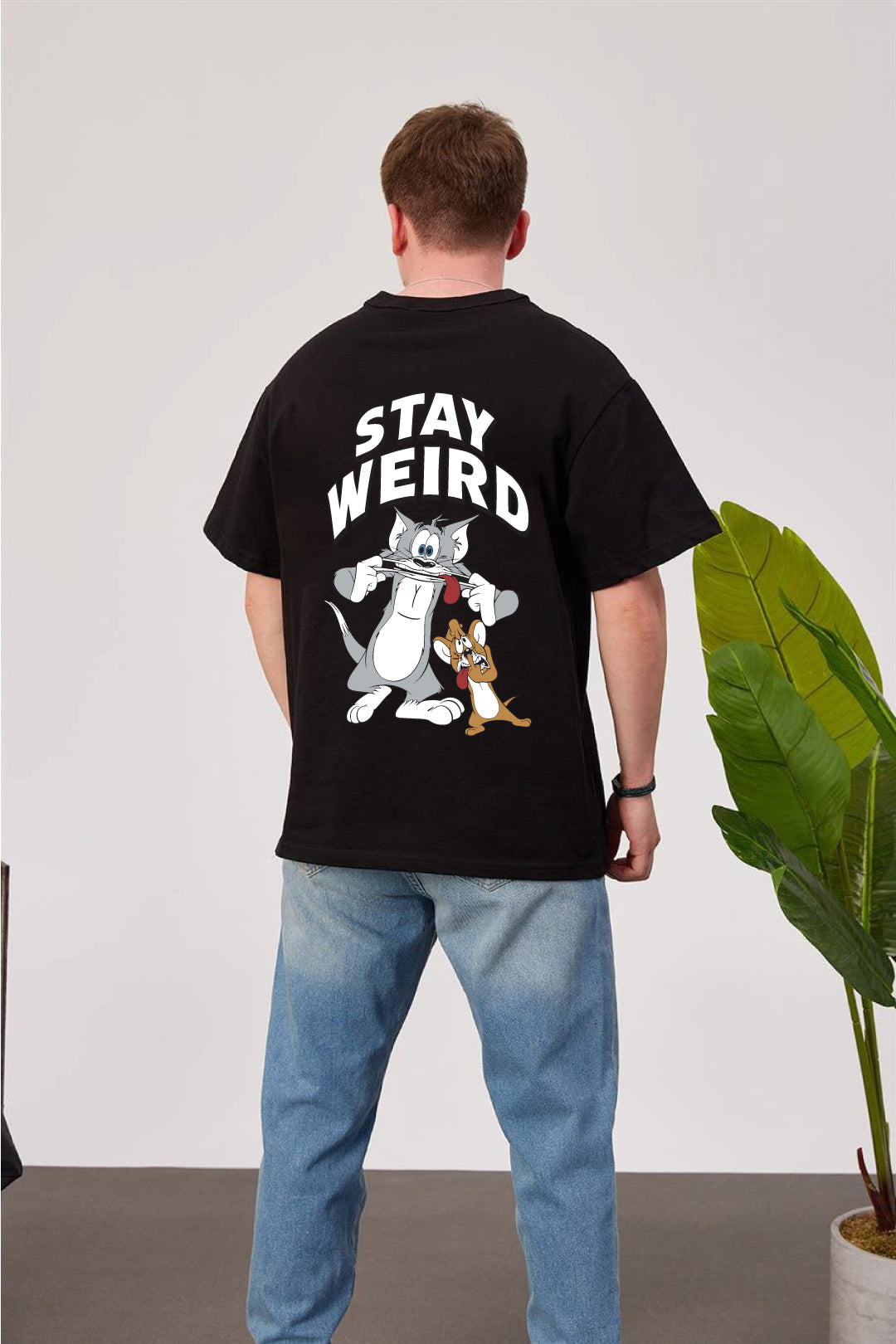 Black -Stay Weird- Printed Oversize T-Shirt