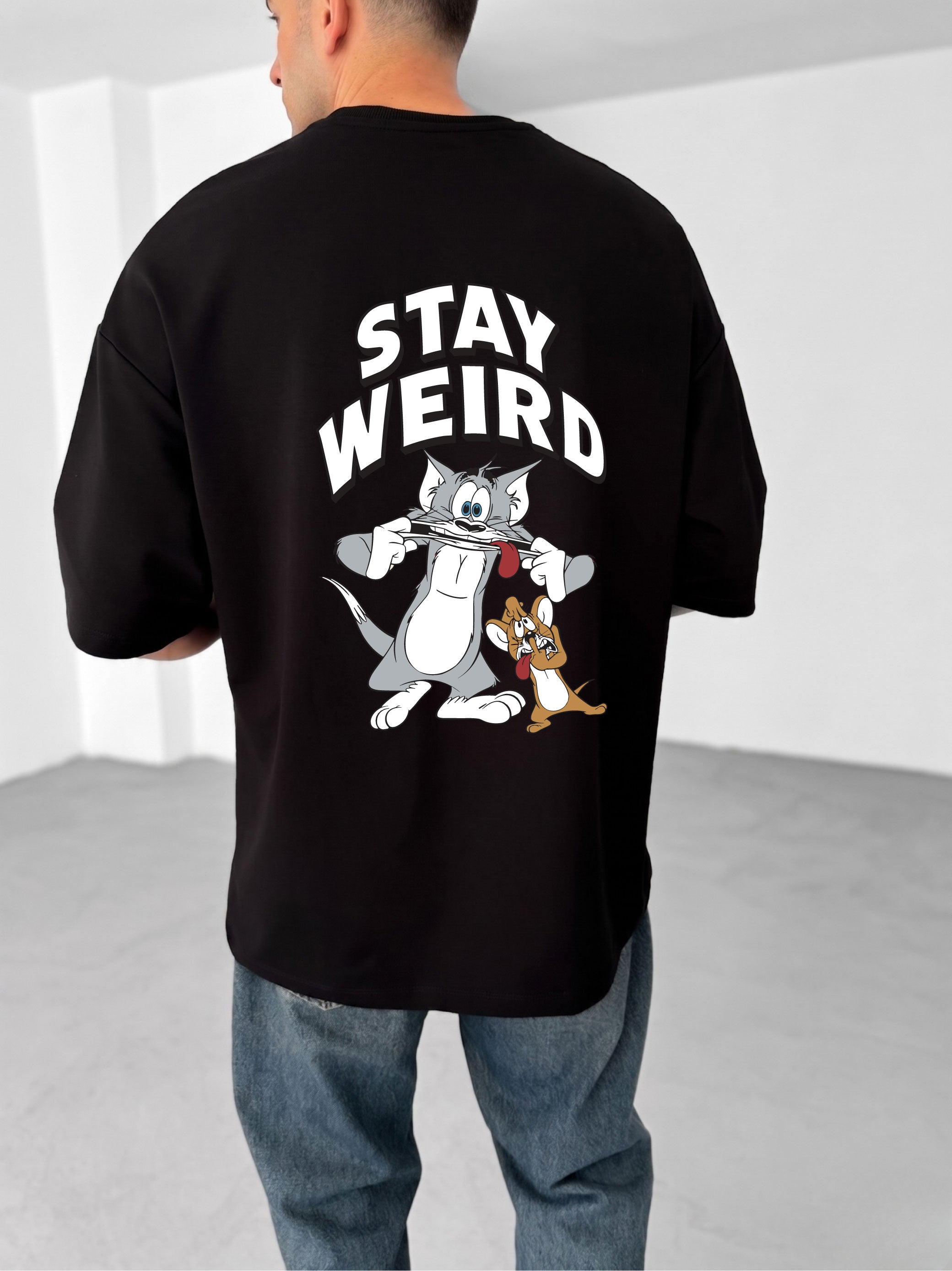 Premium Black -Stay Weird- Printed Oversize T-Shirt