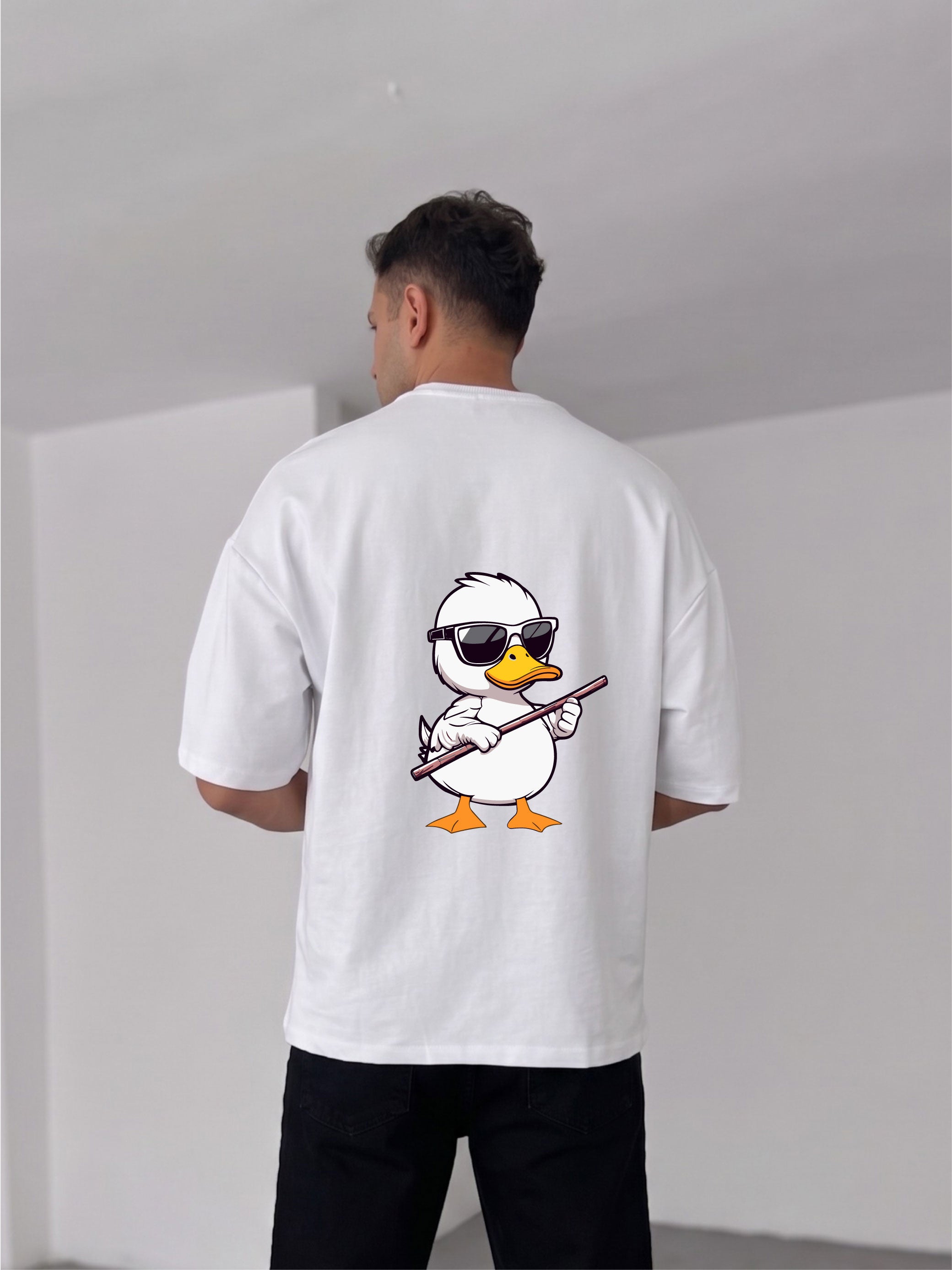 Premium White -Stick- Printed Oversize T-Shirt