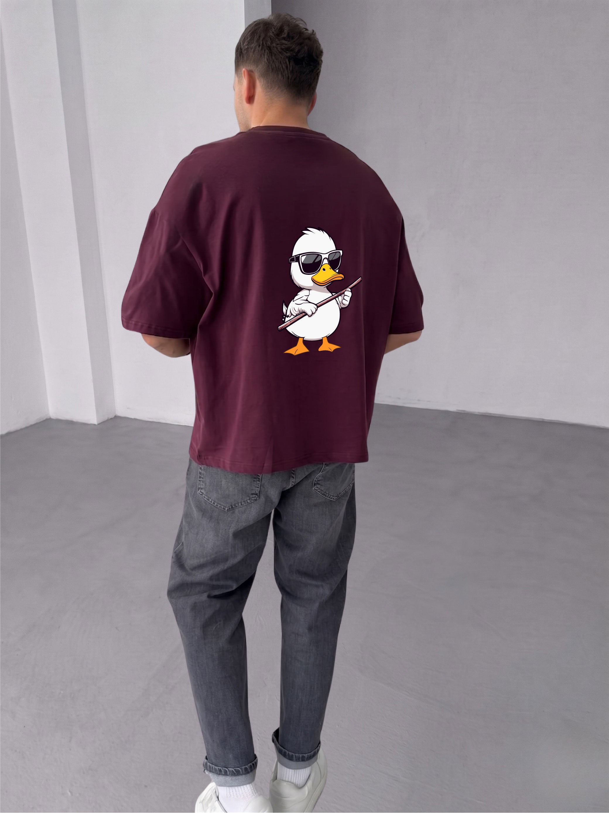 Premium Burgundy -Stick- Printed Oversize T-Shirt